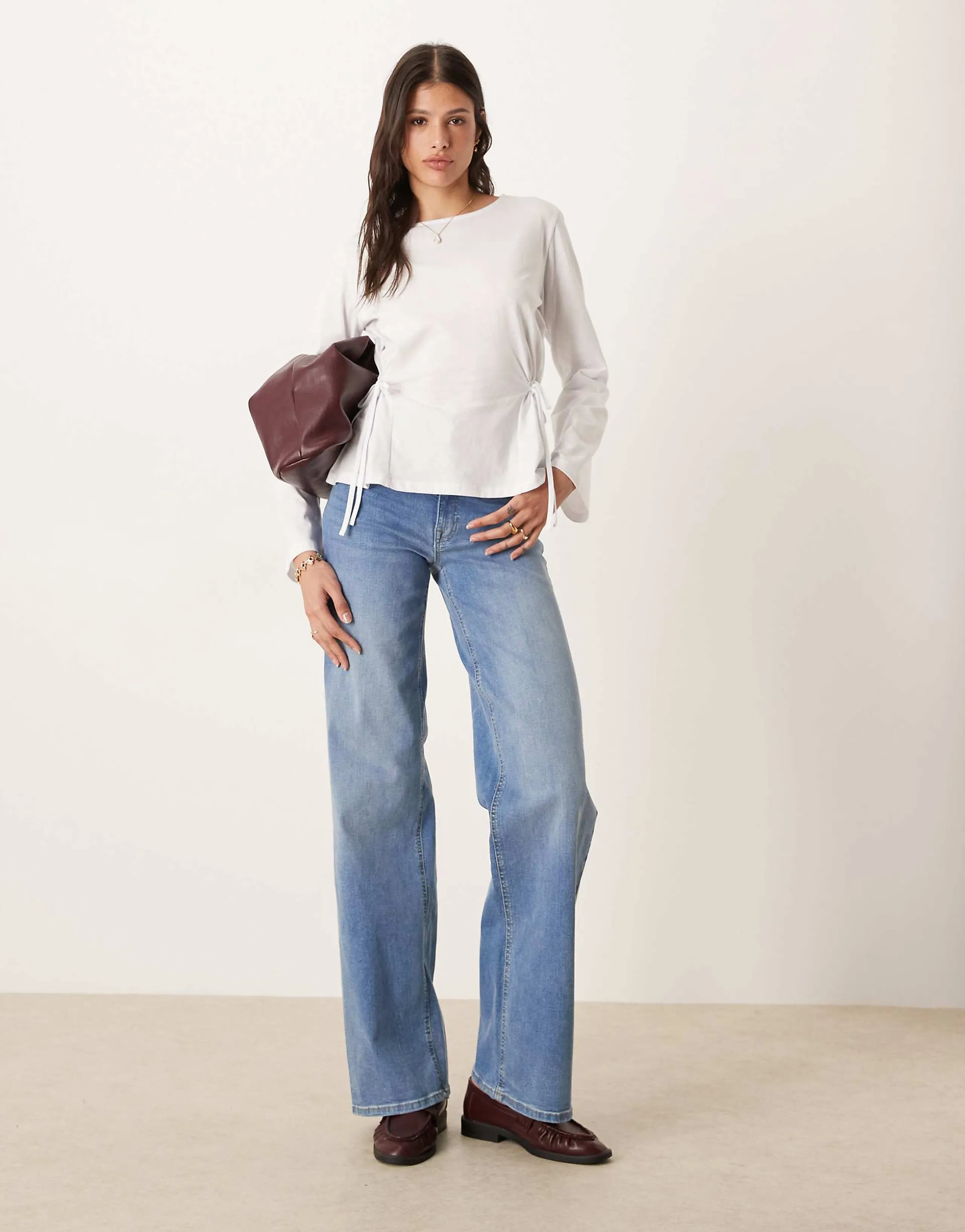 JDY Tall Felina high waist wide leg jeans in medium blue denim