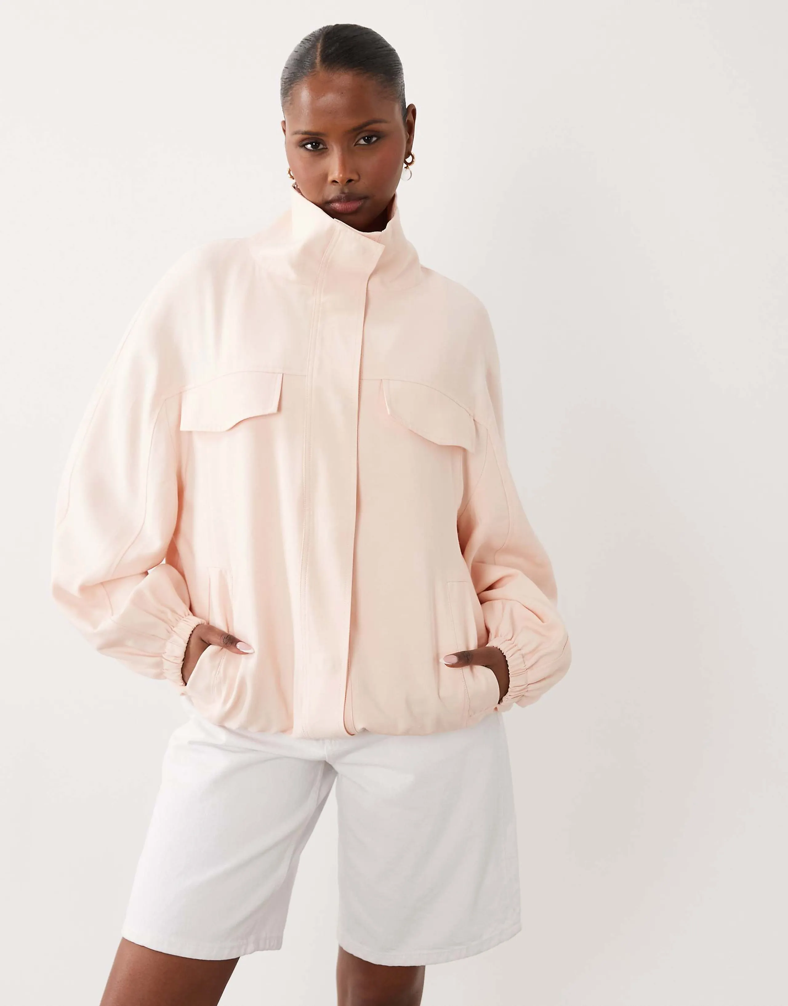 Gina Tricot high neck cargo jacket in peach