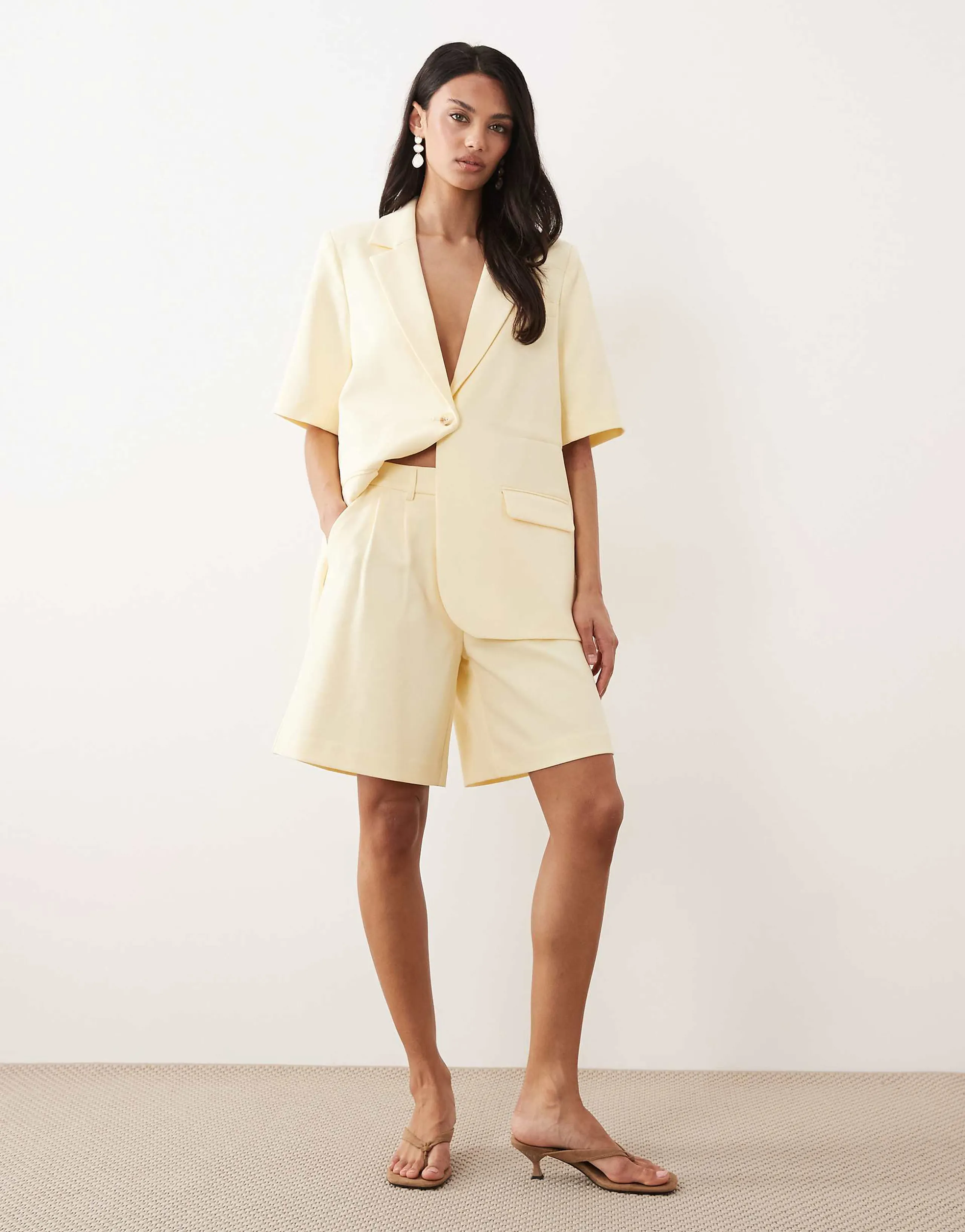 YAS pleated tailored shorts in pale yellow - part of a set