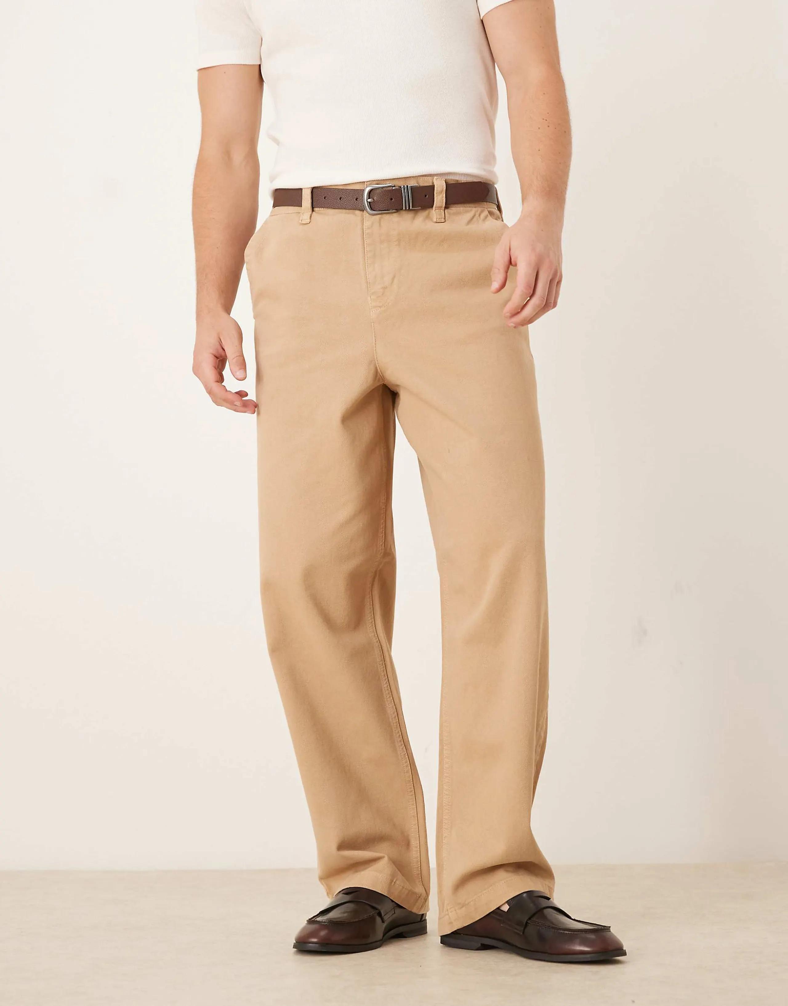 ASOS DESIGN loose straight leg pants in beige