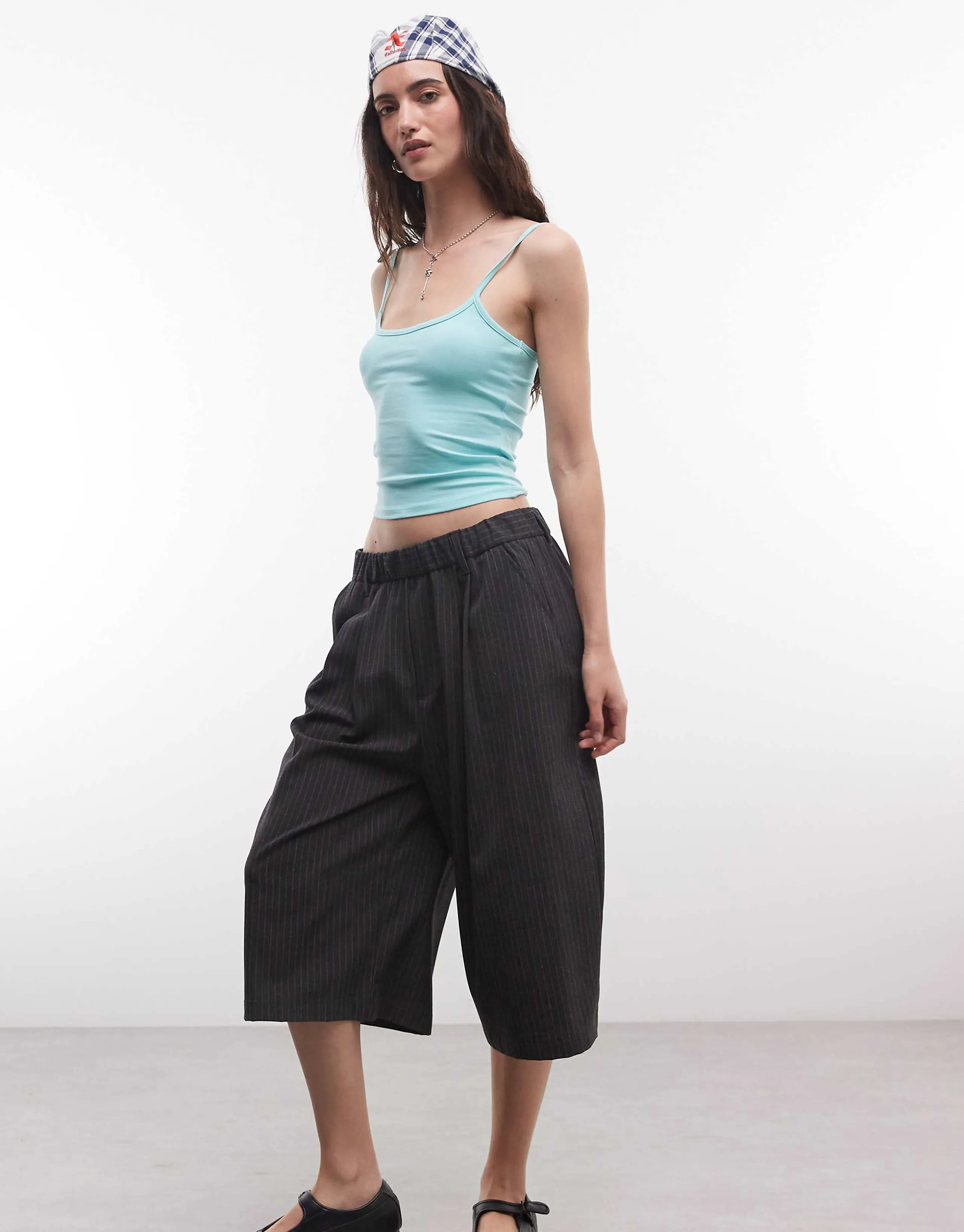 COLLUSION pinstripe 3/4 baggy culotte in navy