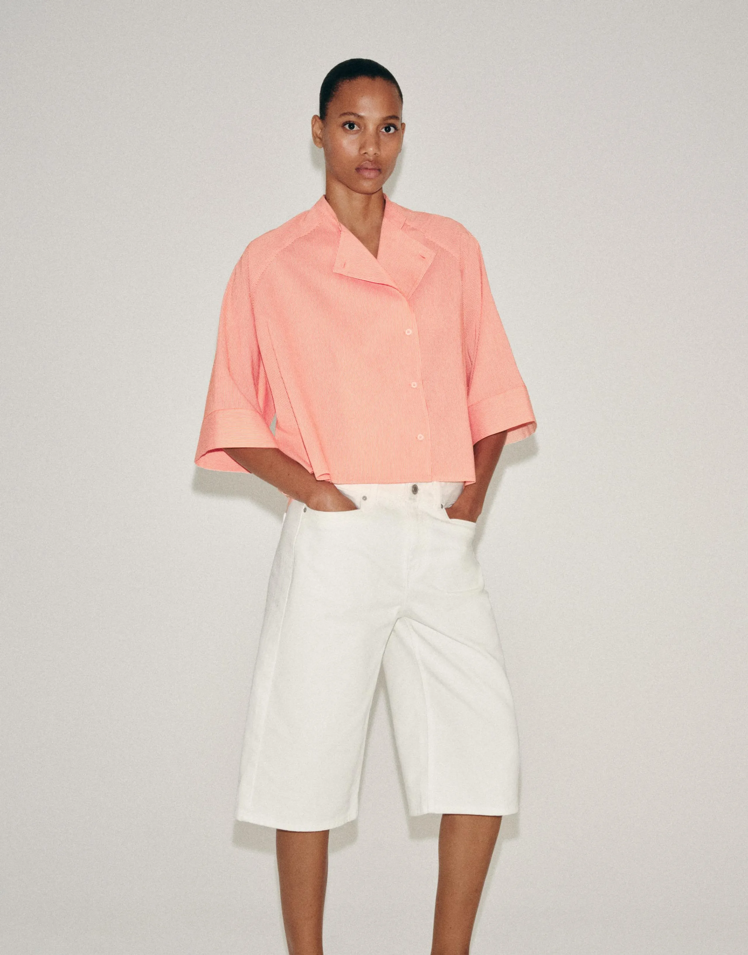 ZW COLLECTION ASYMMETRIC STRIPED SHIRT