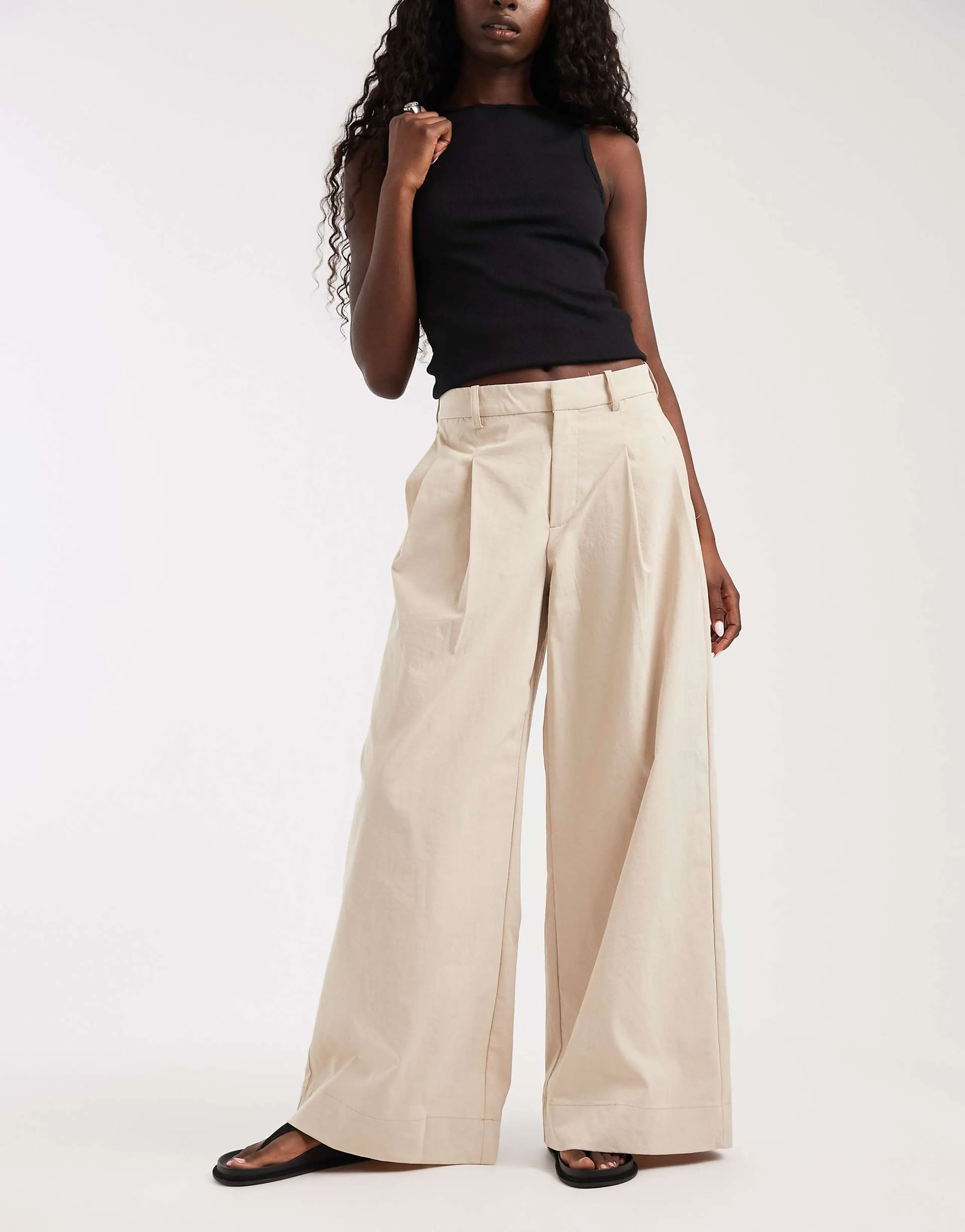 Vero Moda deep pleat detail wide leg tailored pants in cream