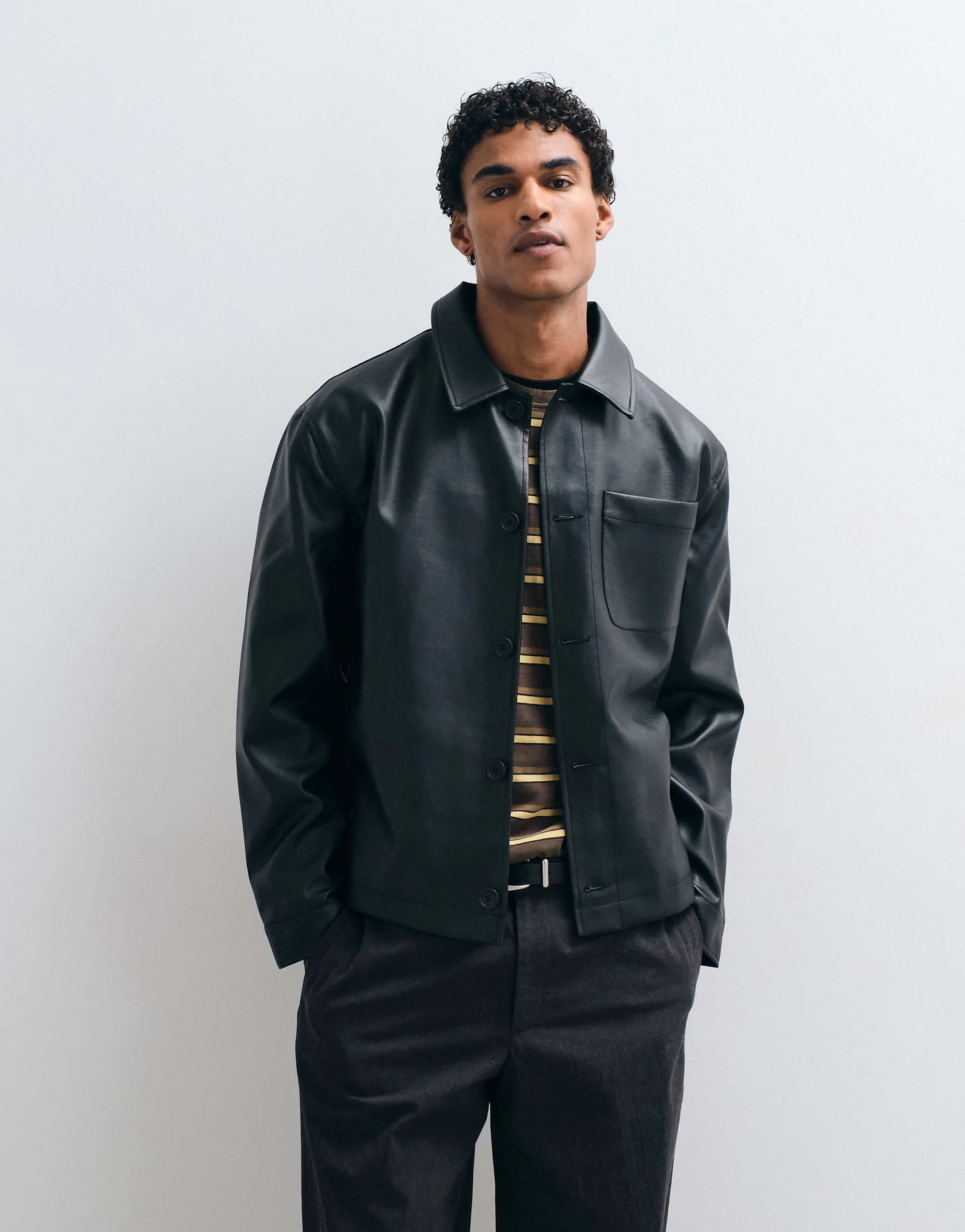 ASOS DESIGN faux leather shacket in black
