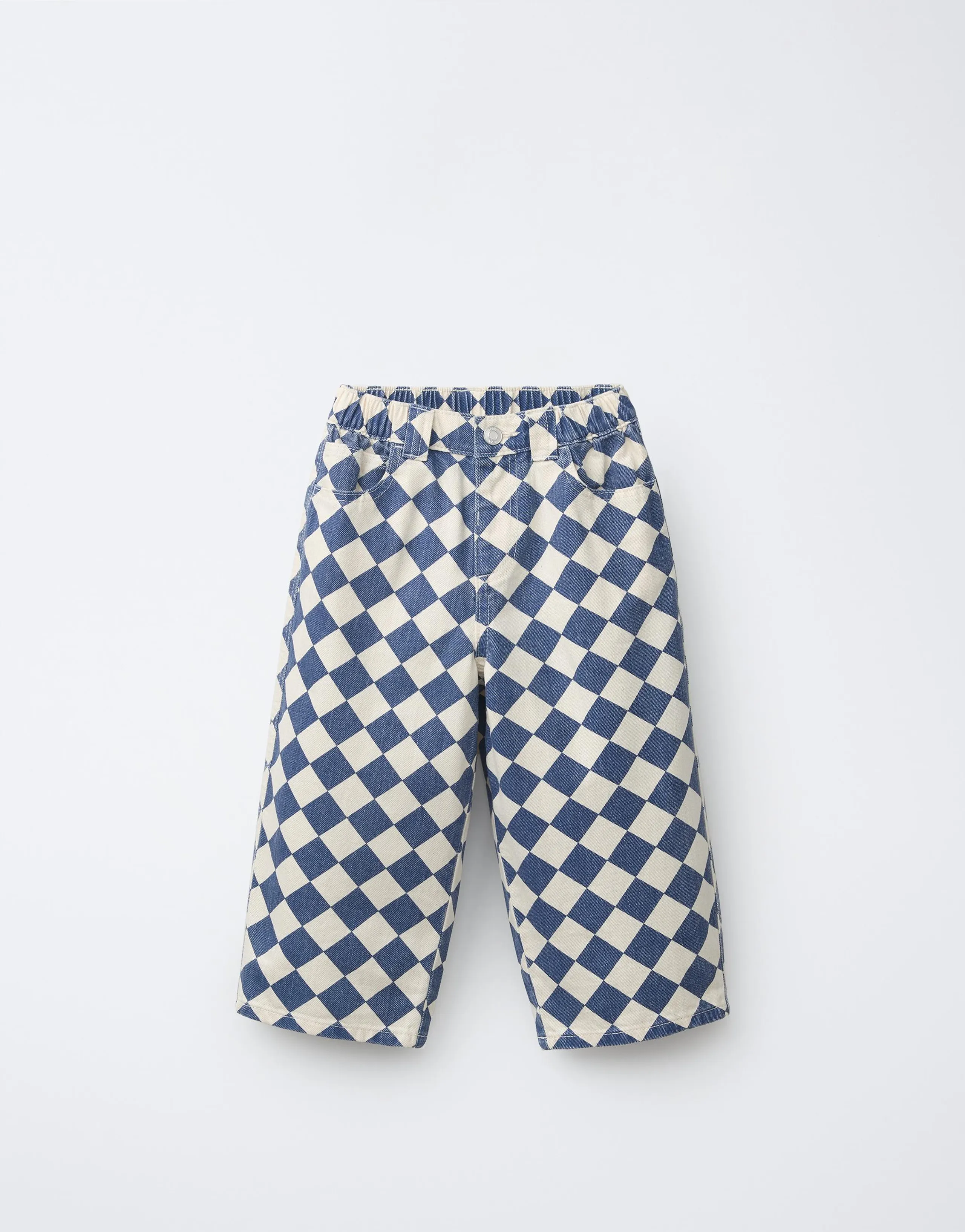 TWILL BAGGY TROUSERS WITH CHECK PRINT