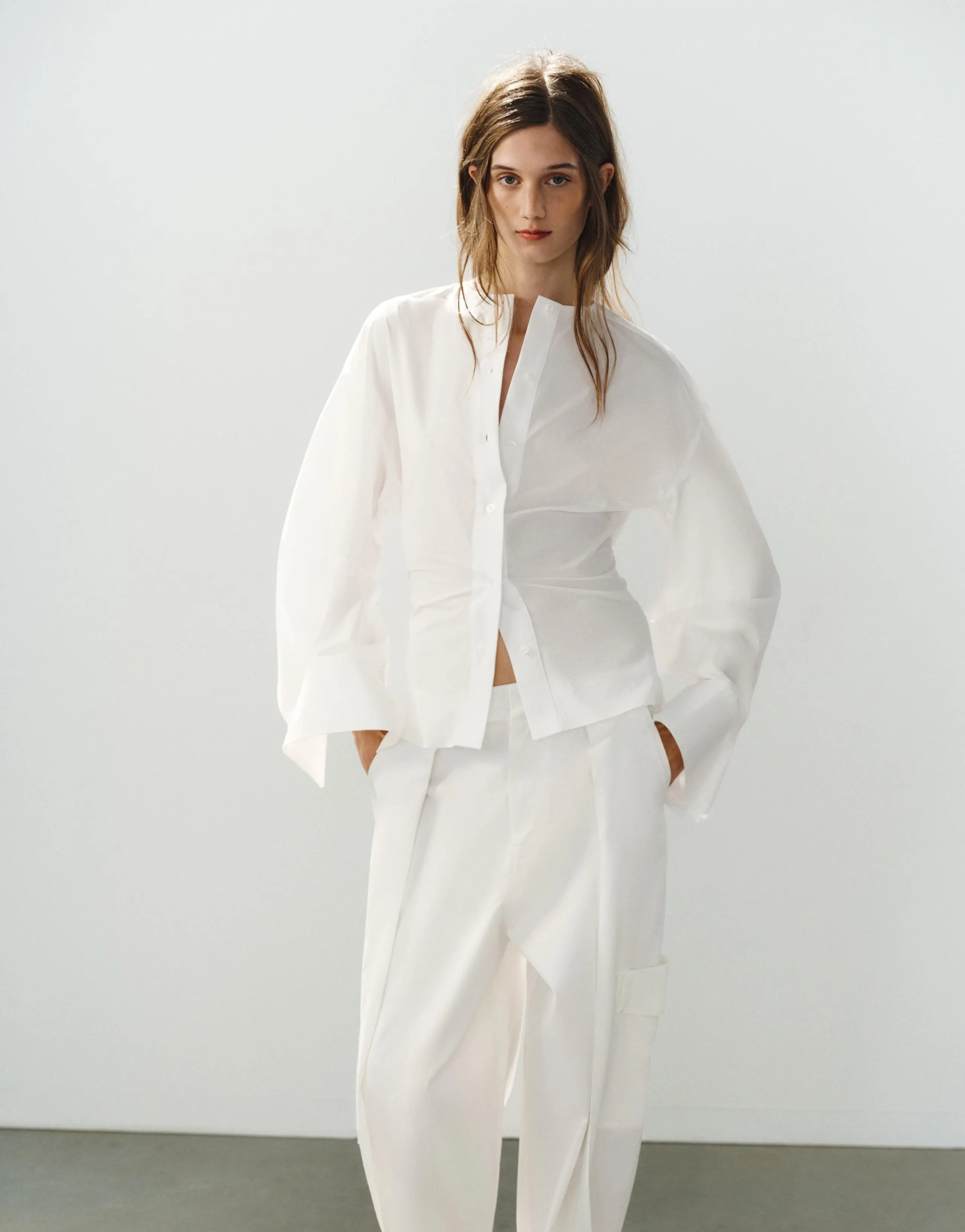 POPLIN SHIRT WITH VOLUMINOUS SLEEVES
