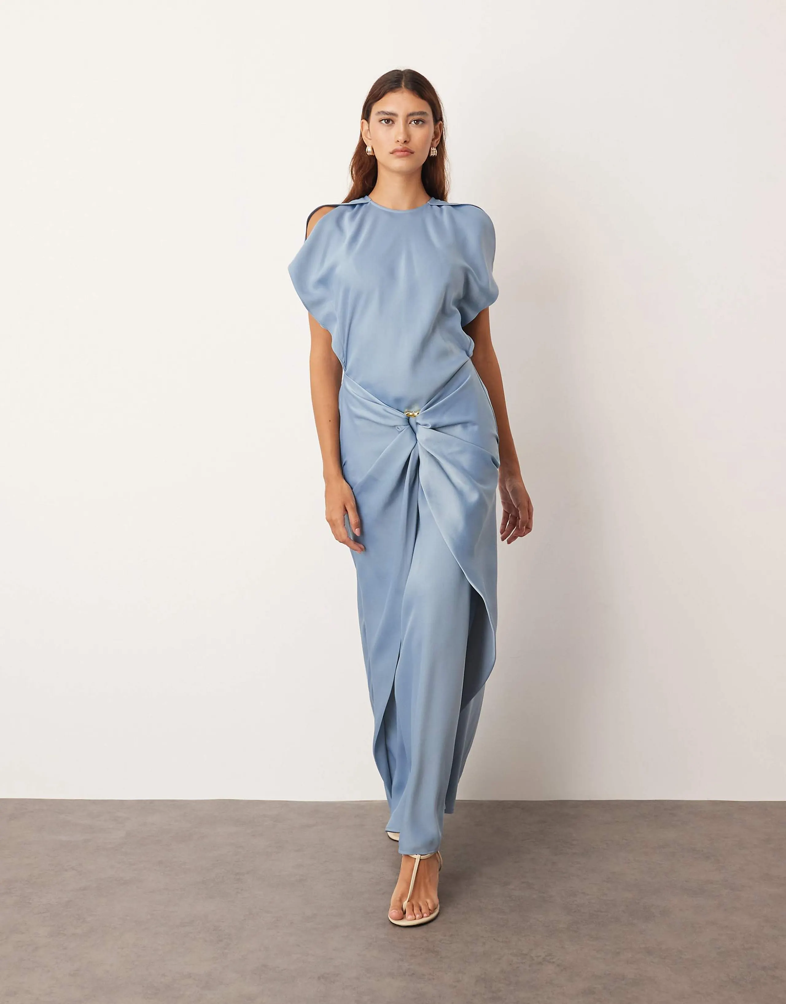 ARRANGE drape split sleeves maxi dress with metal trim in blue
