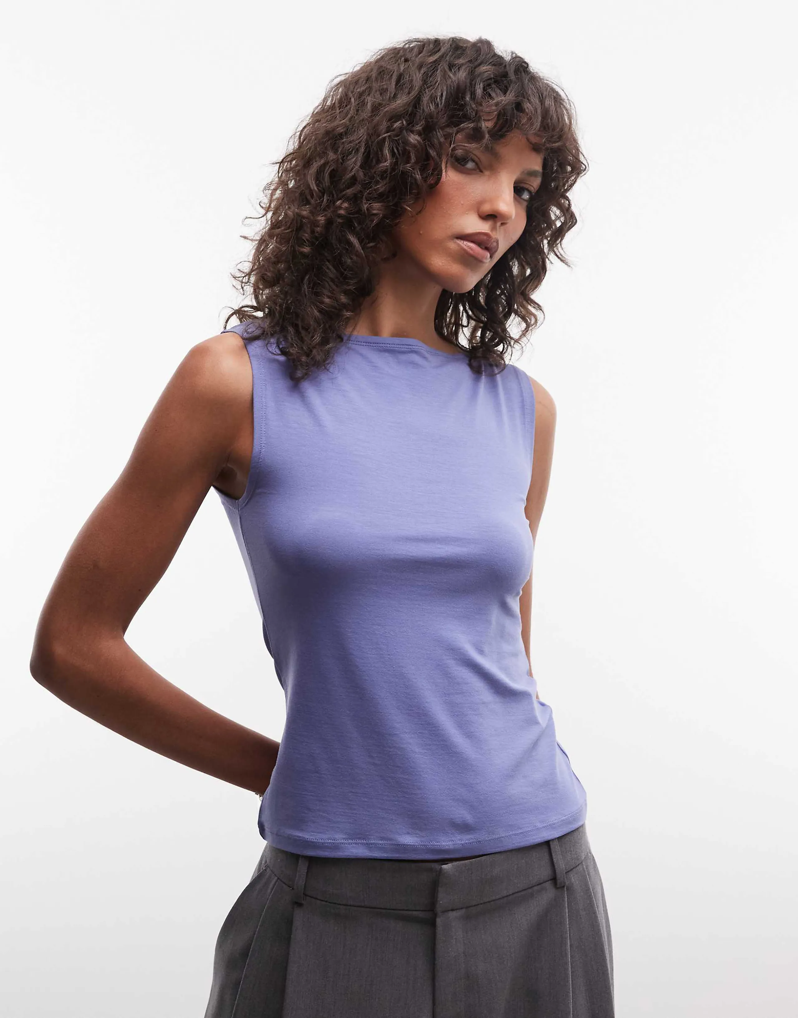 Weekday Annie super soft boat neck tank top in blue