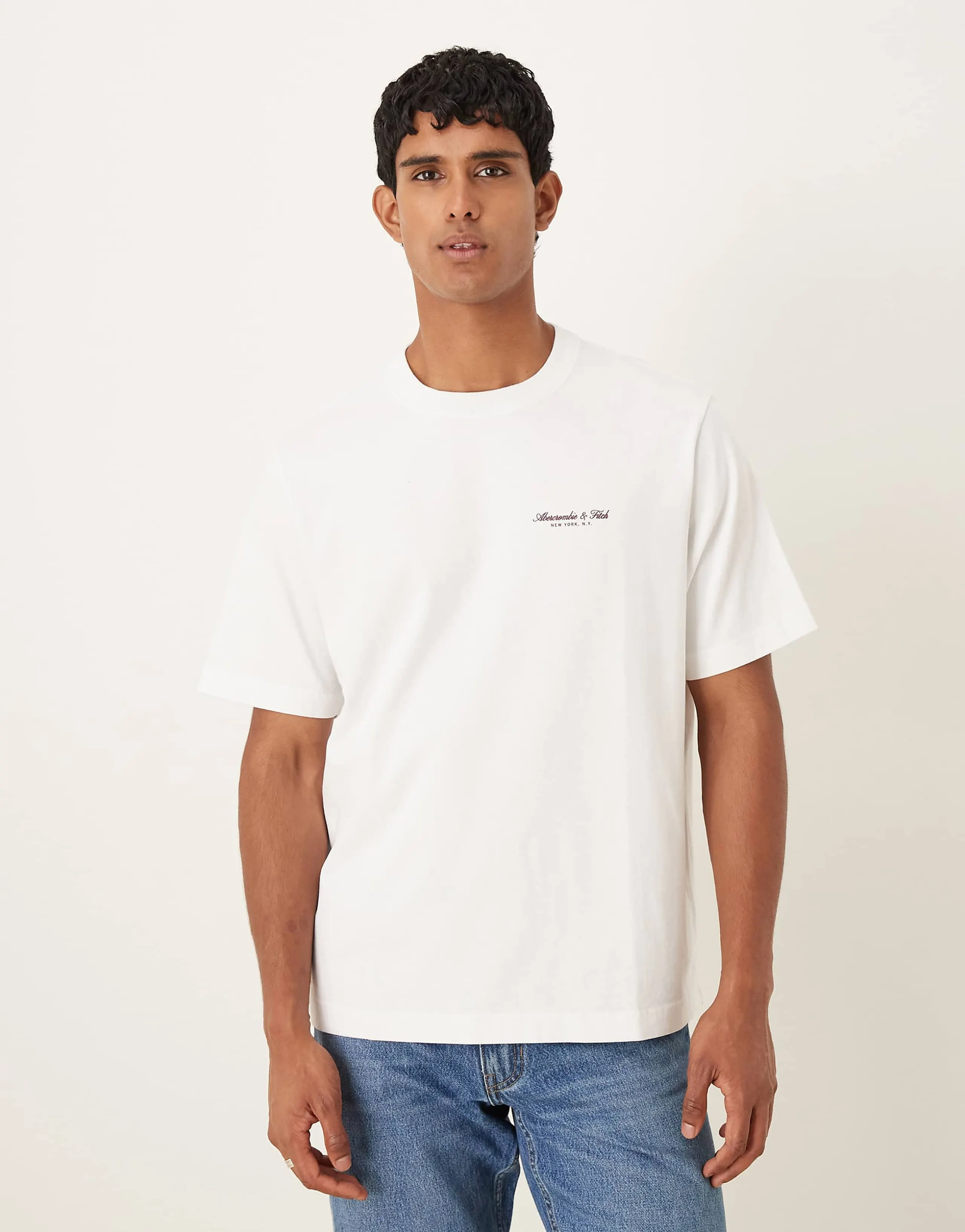 Abercrombie & Fitch short sleeve chest logo premium T-shirt in white