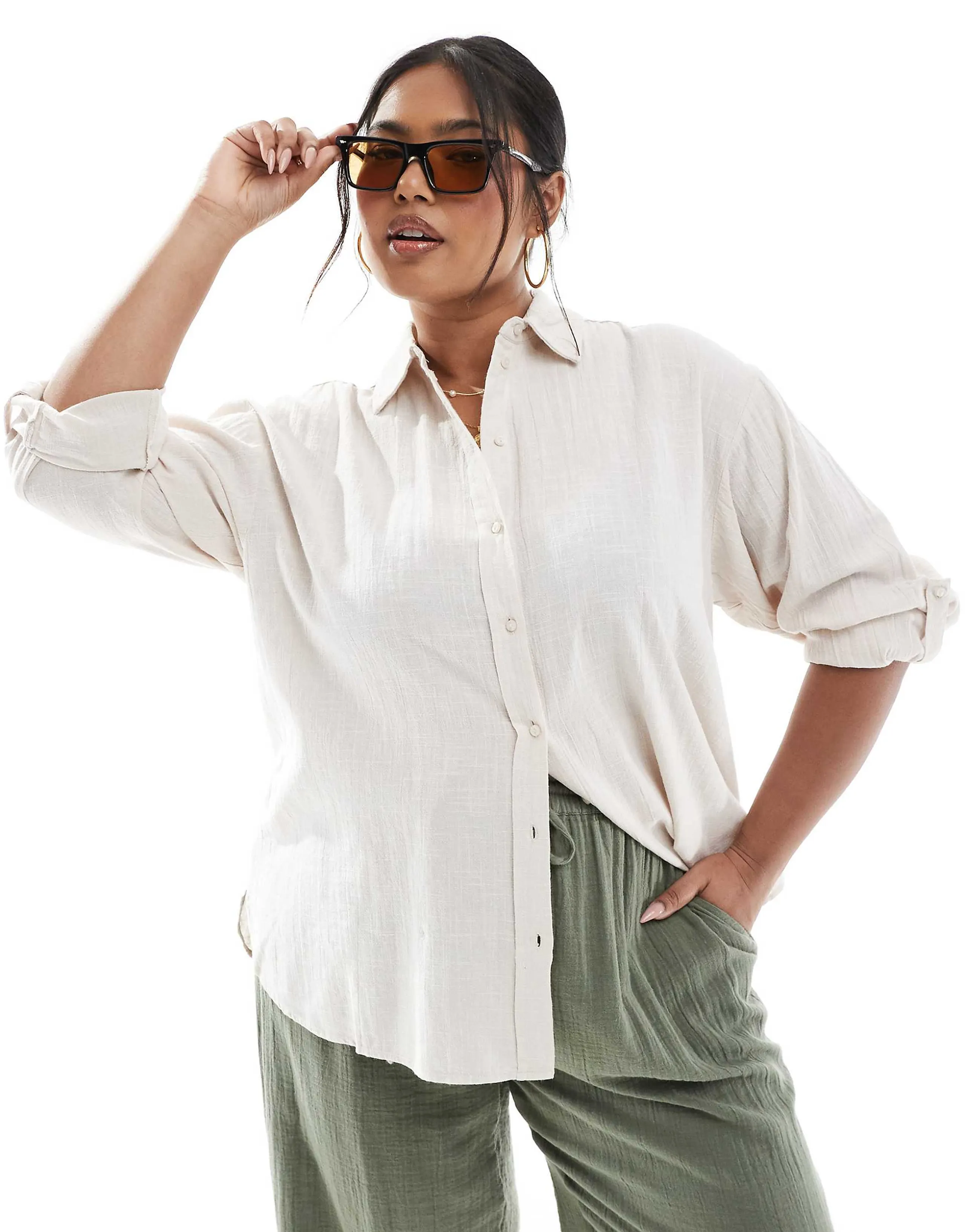 ONLY Curve oversized shirt in cream