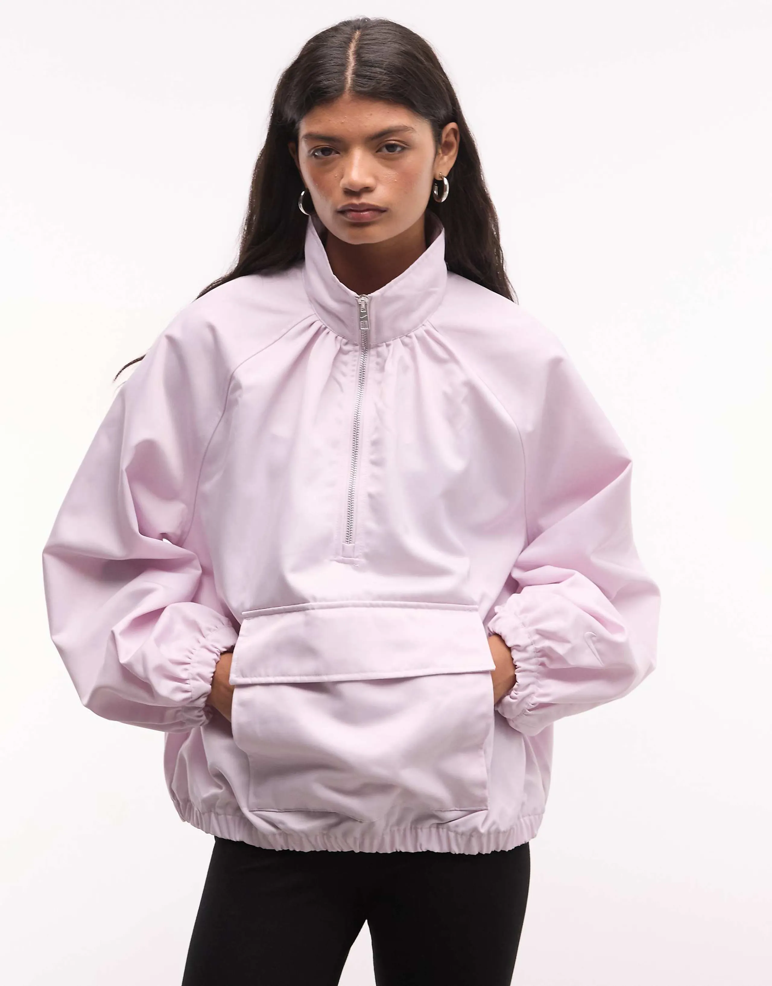 Nike oversized half zip jacket in light pink