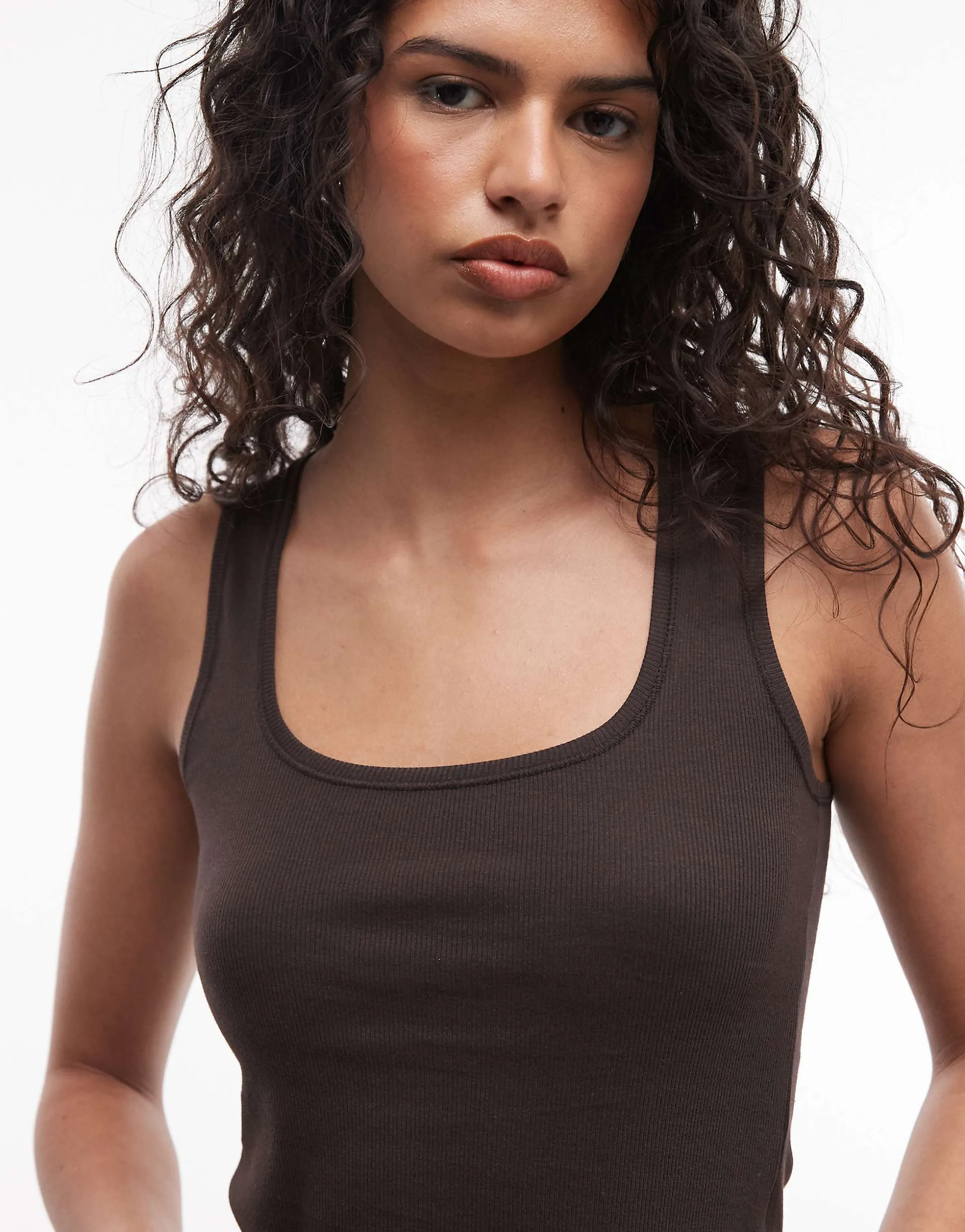 Monki 90s ribbed tank top in dark brown