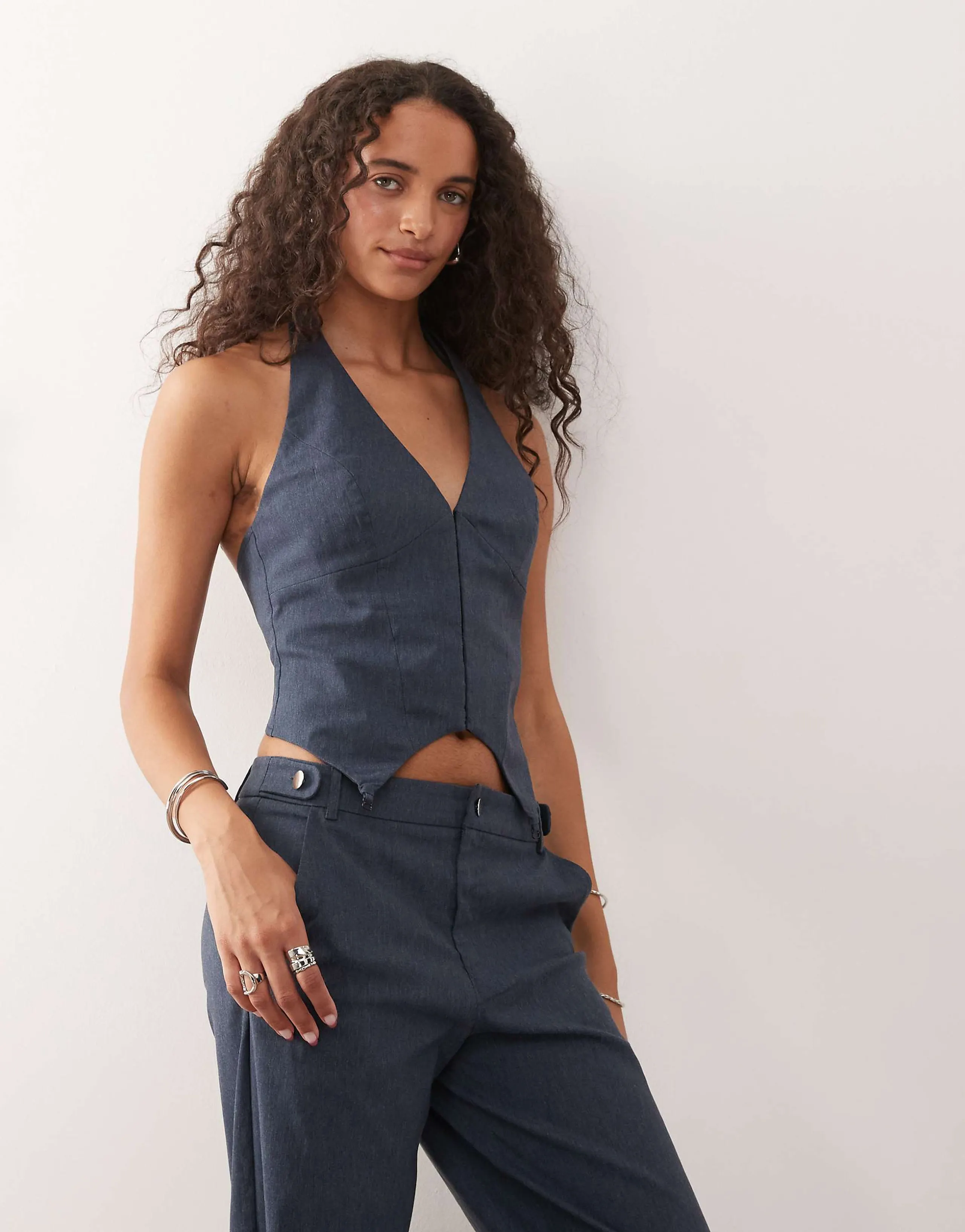 COLLUSION bengaline fitted corset vest in denim blue