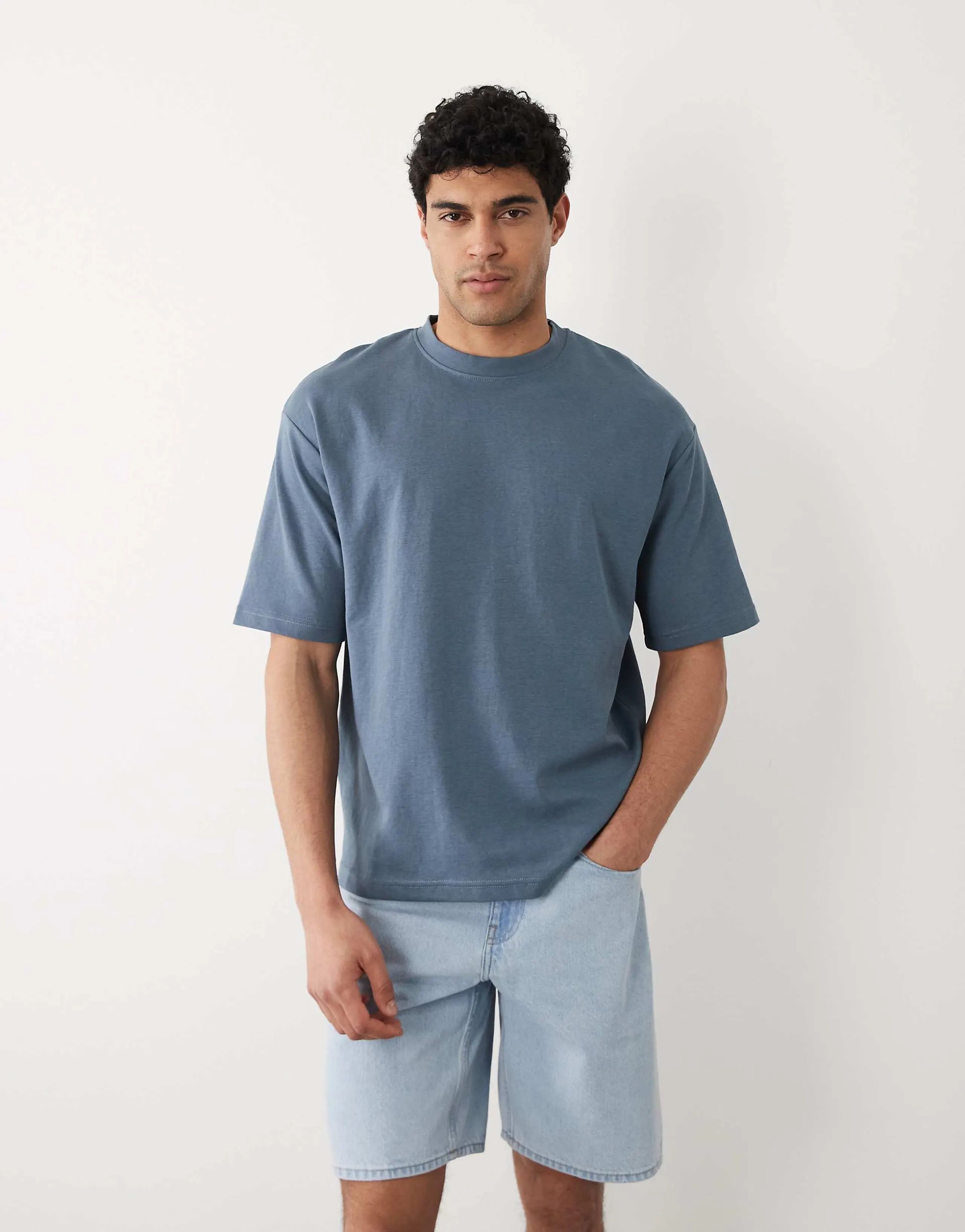 Selected heavyweight oversized T-shirt in blue