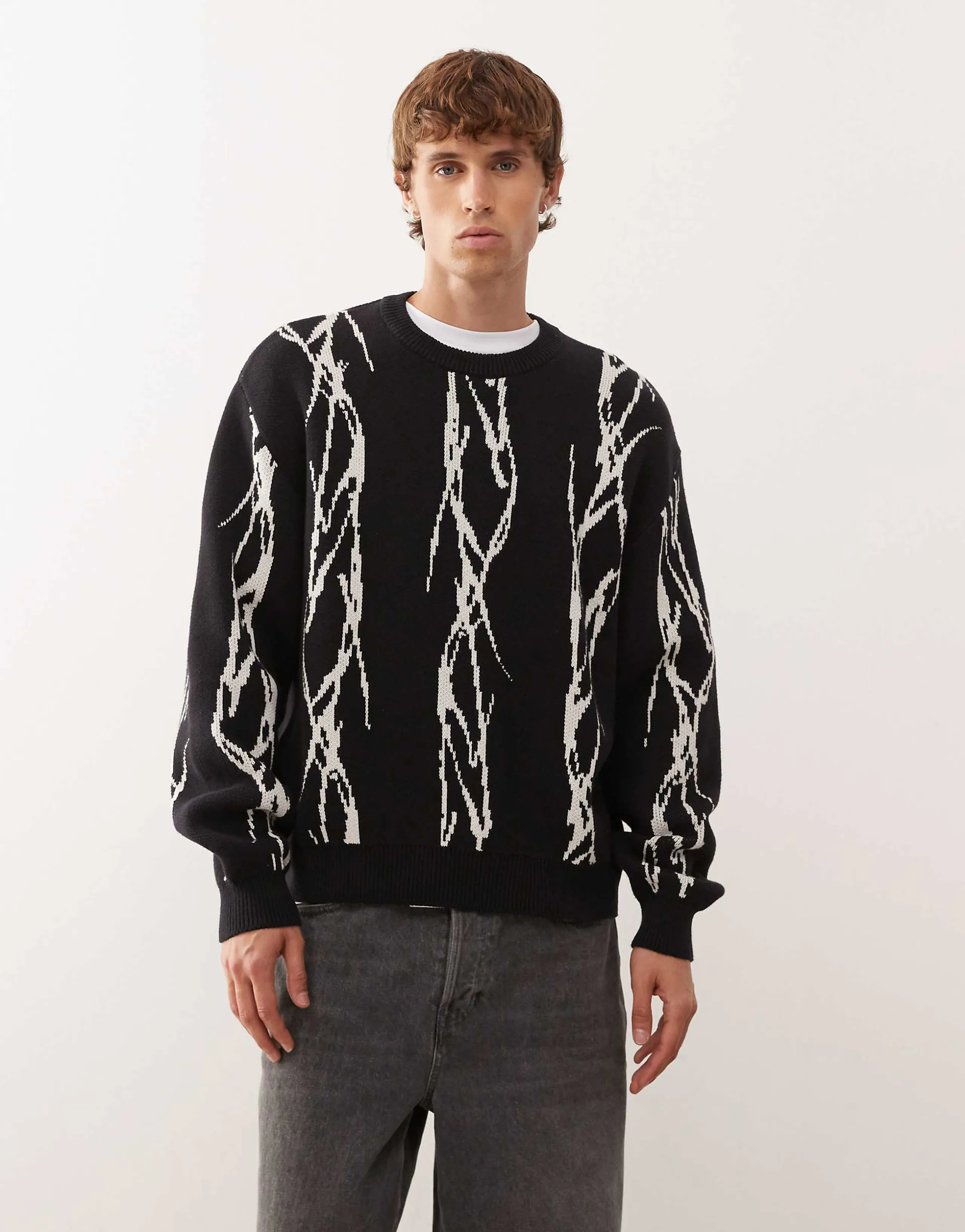 Weekday oversized sweater with barbed wire graphic jacquard in black