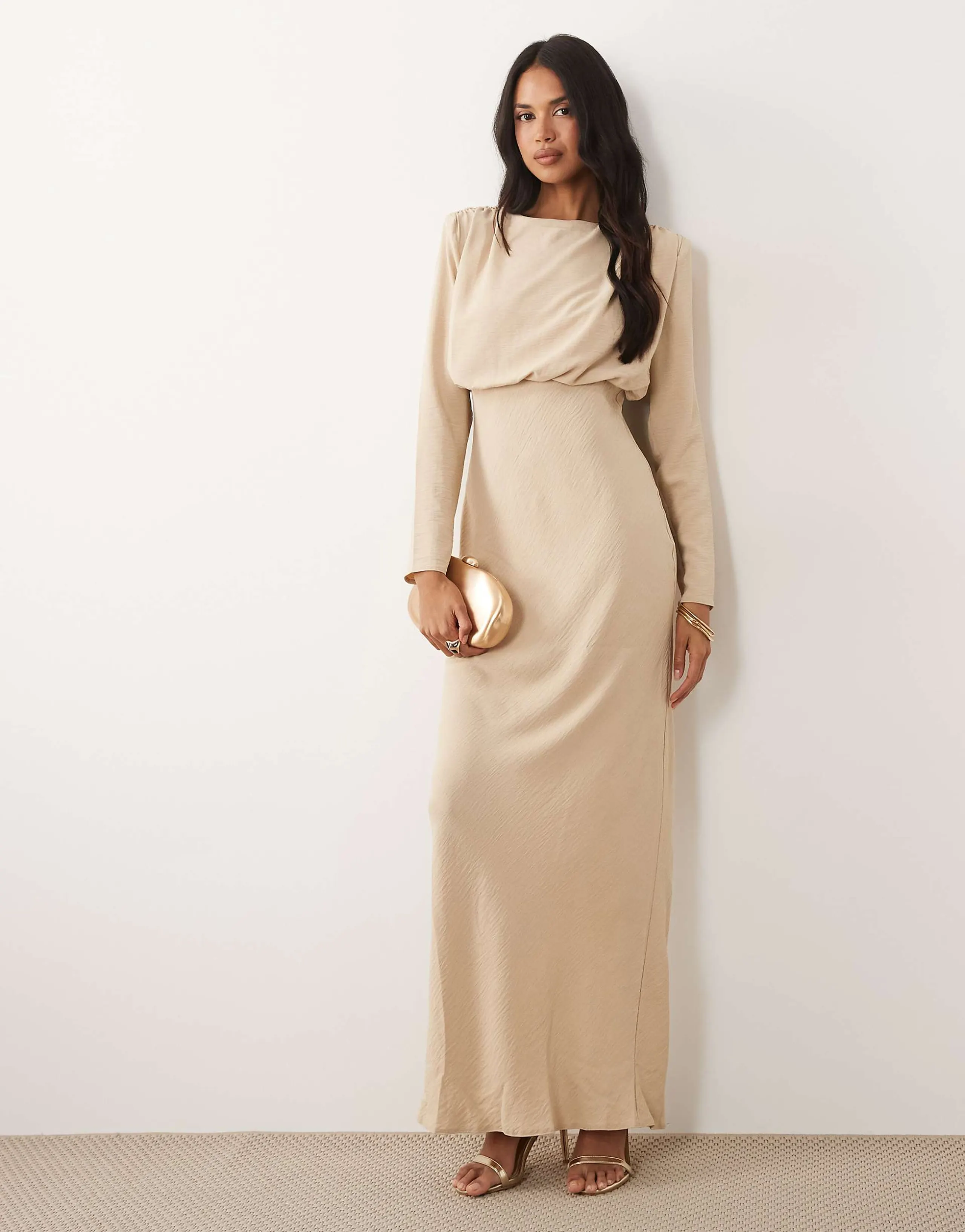 ASOS DESIGN batwing sleeves maxi dress in stone