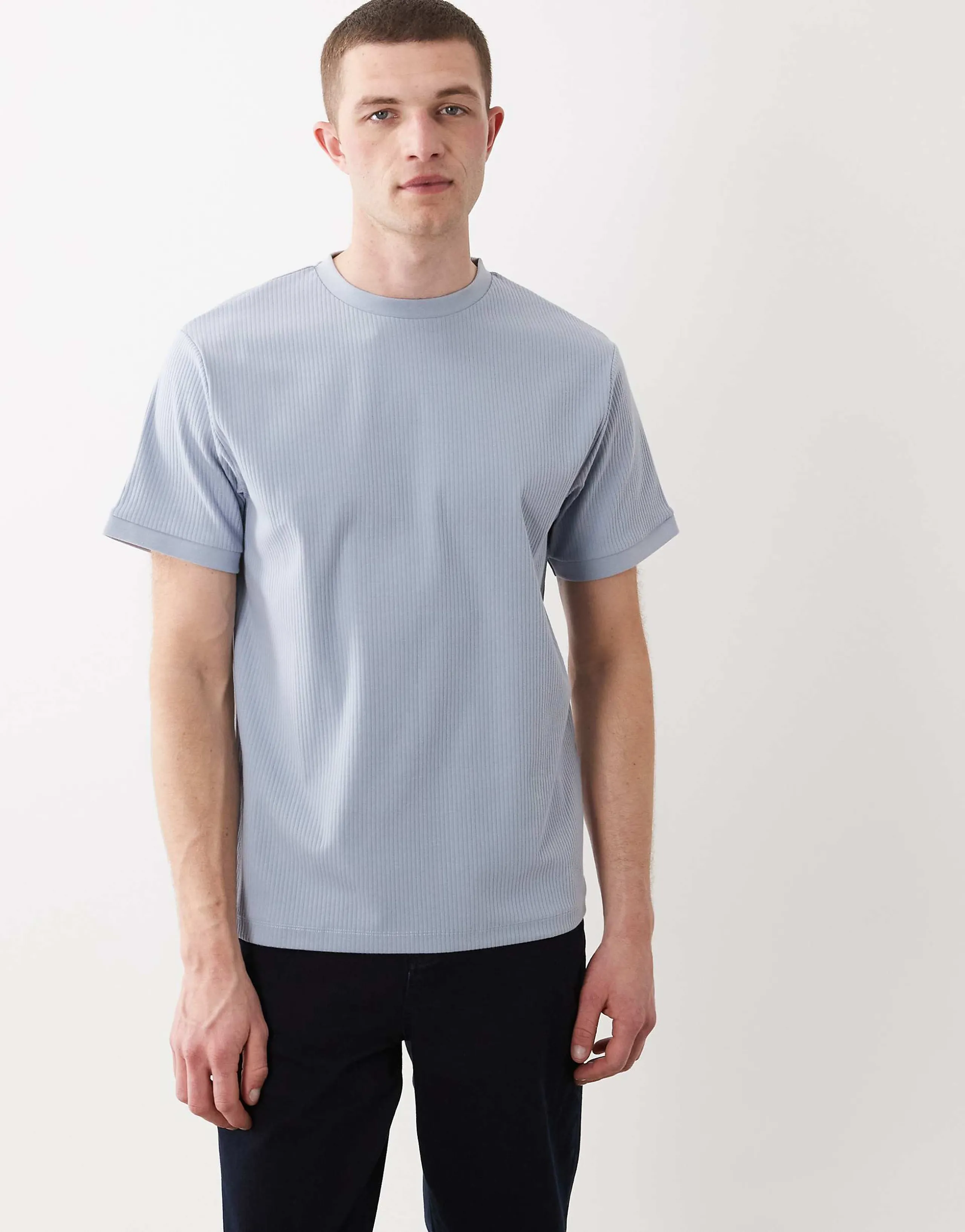ASOS DESIGN regular fit t-shirt in blue wide rib knit