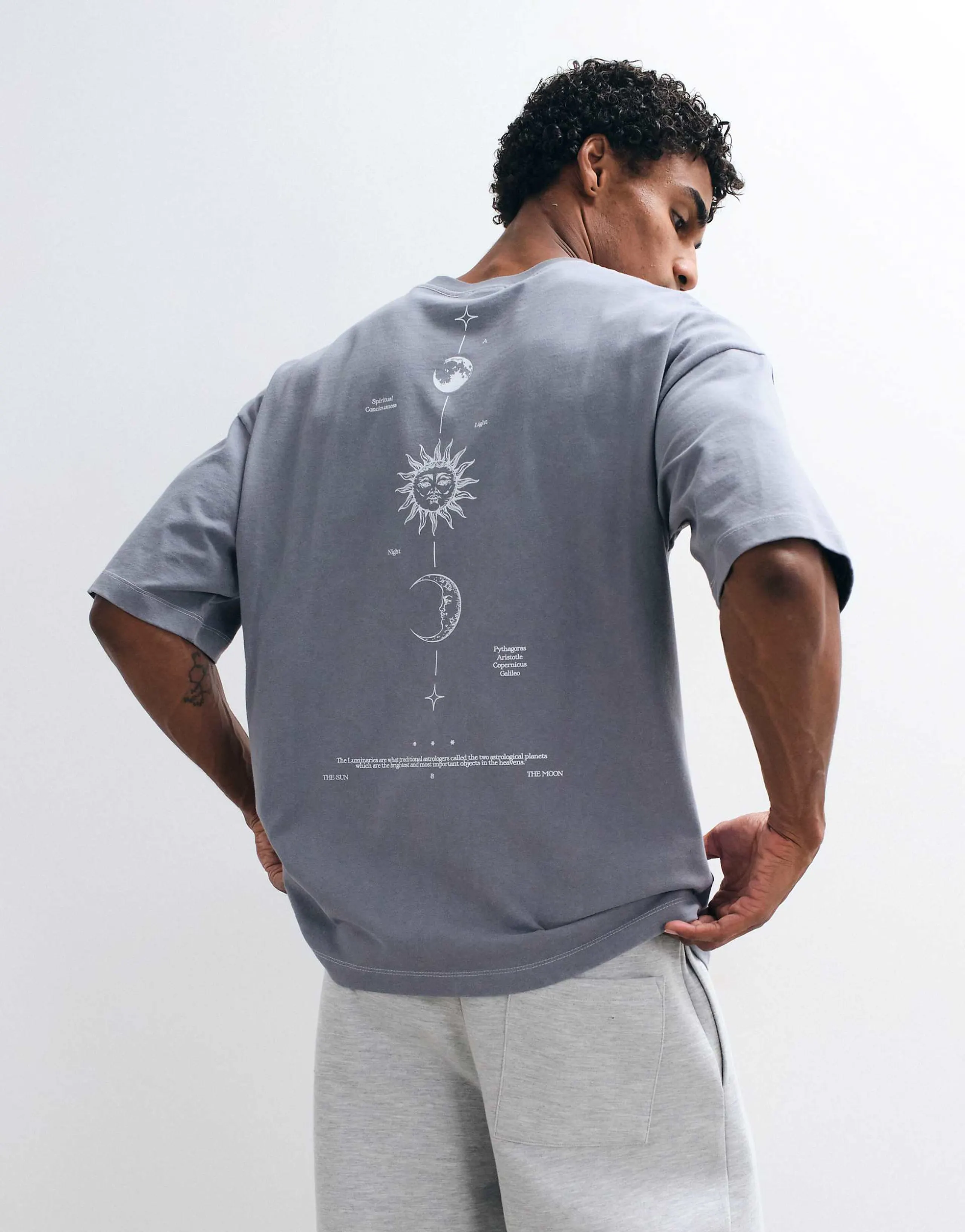ASOS DESIGN heavyweight oversized T-shirt with celestial spine print in washed gray 