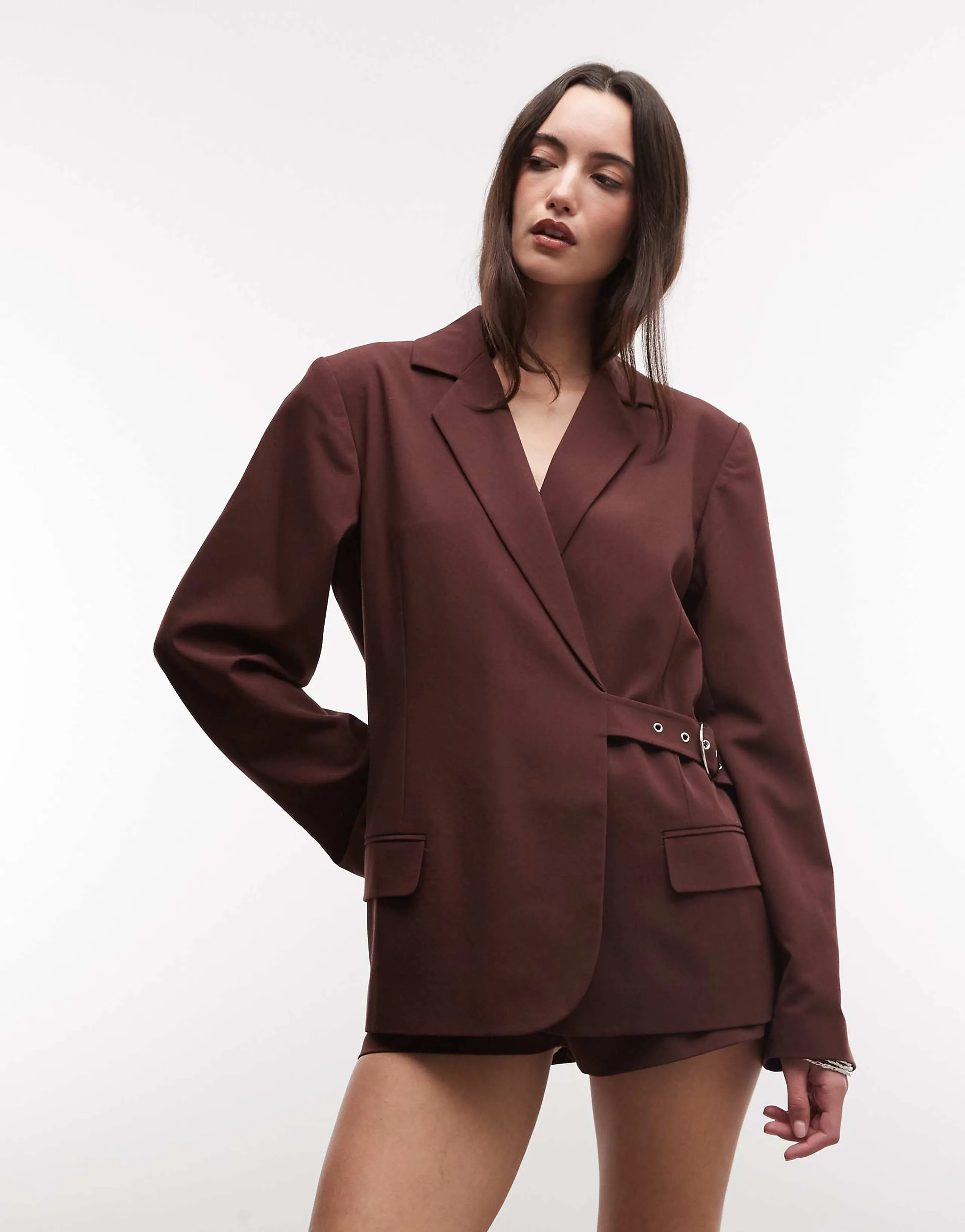 COLLUSION oversized buckle blazer in chocolate - part of a set