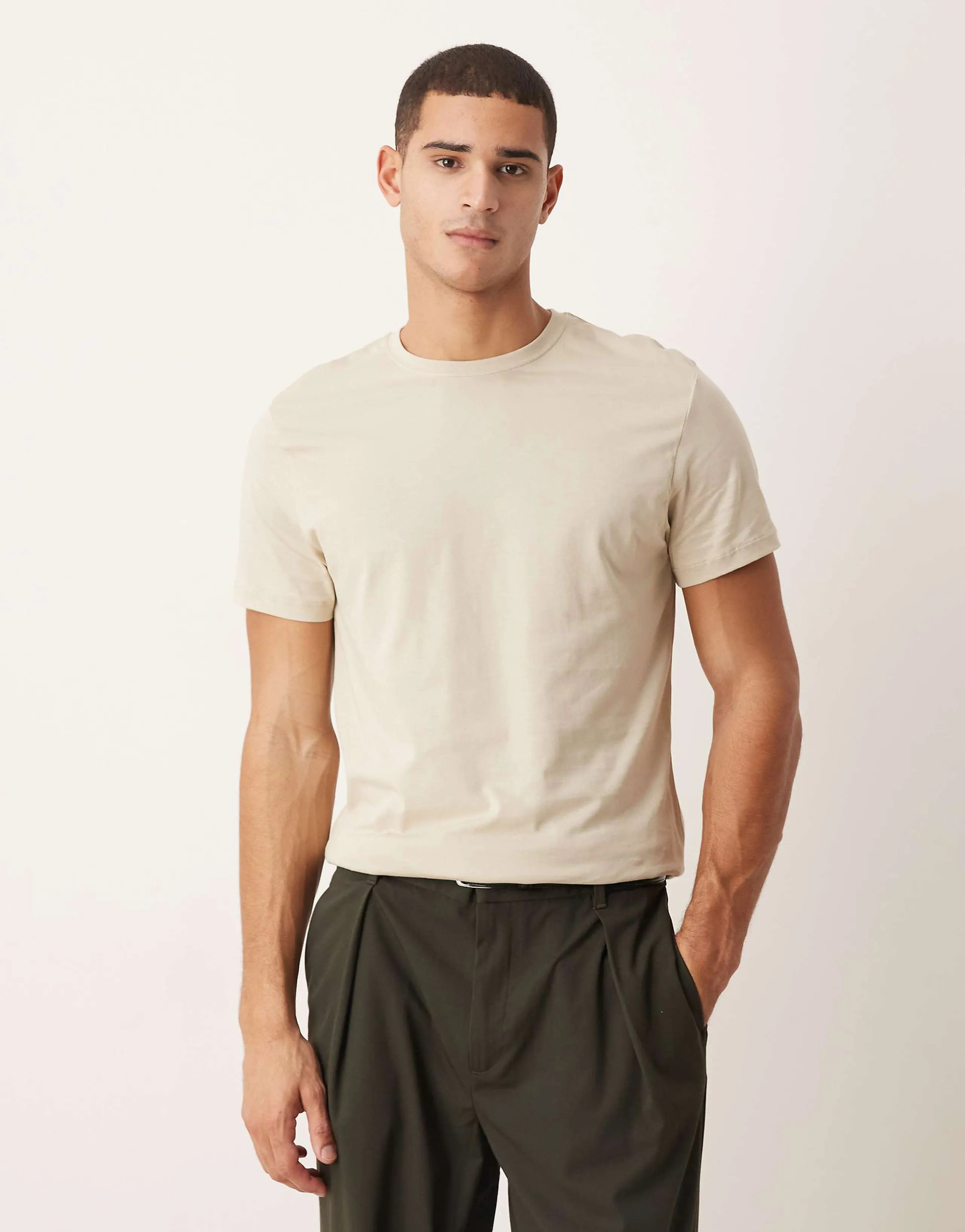 ASOS DESIGN Premium SUPIMA® Cotton regular fit t-shirt in stone