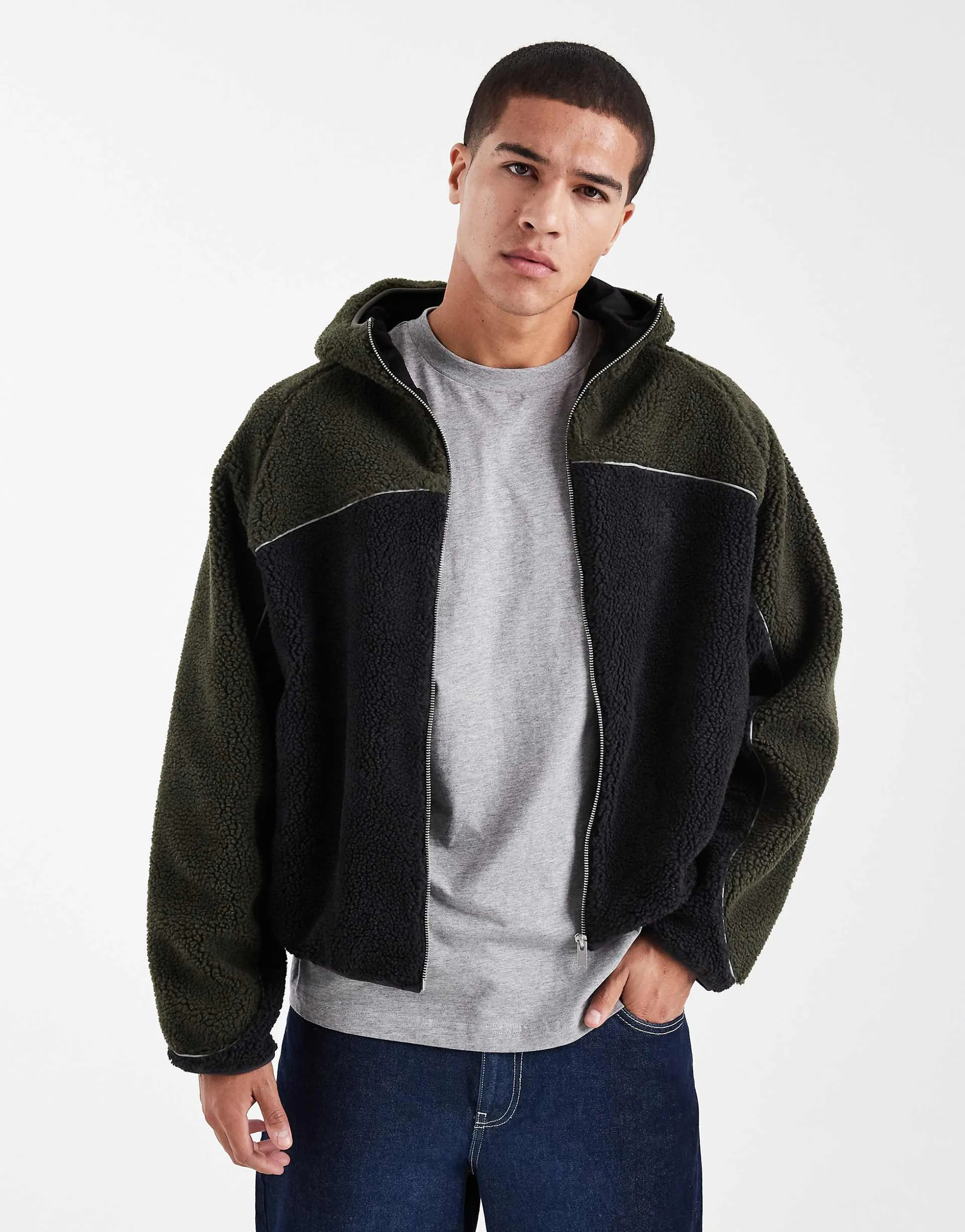 Cotton On hooded teddy jacket in Khaki