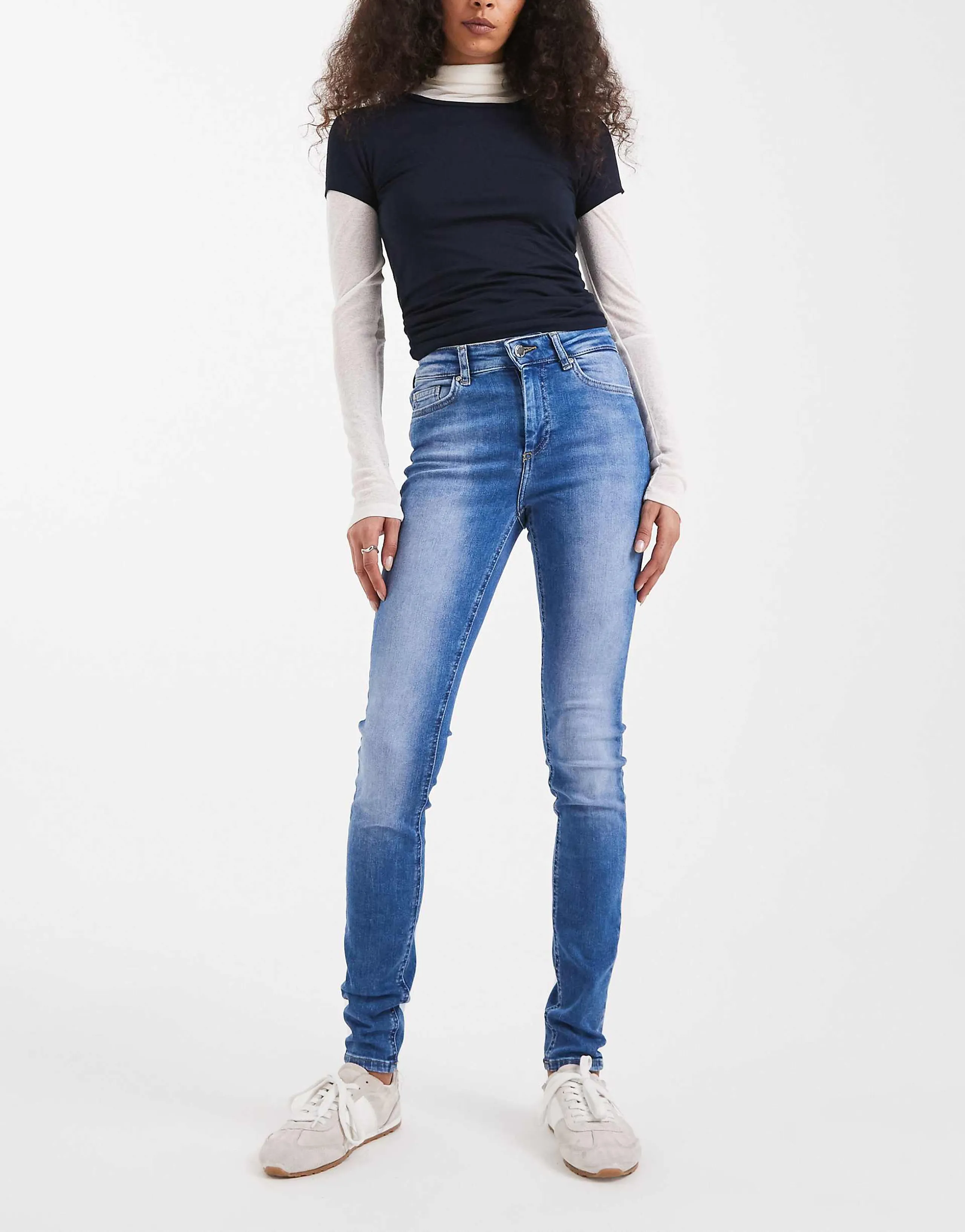 Only Blush mid rise skinny jeans in mid blue 
