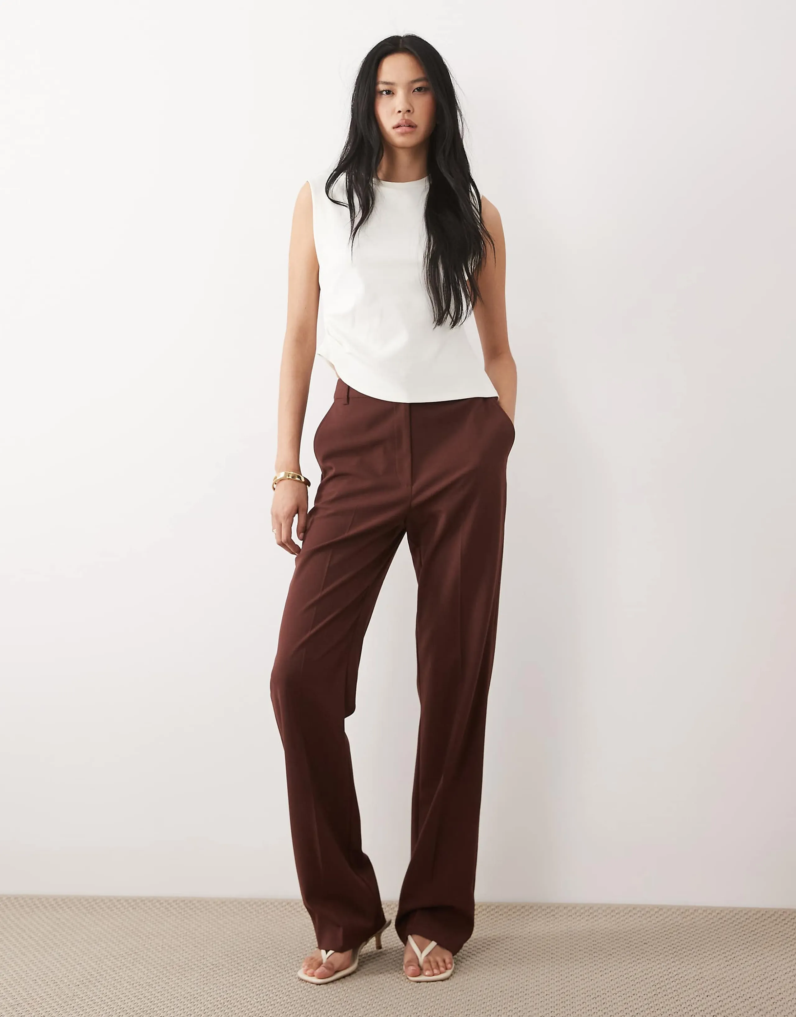 ASOS DESIGN Tall tailored slim straight pants in brown