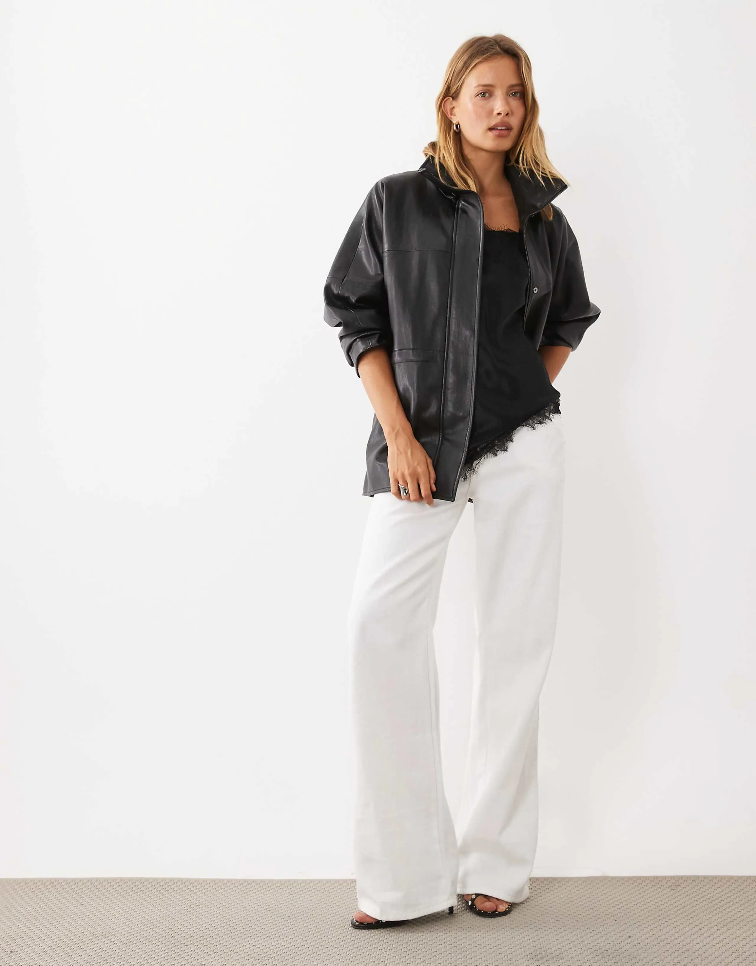 Mango cinched waist faux leather jacket in black
