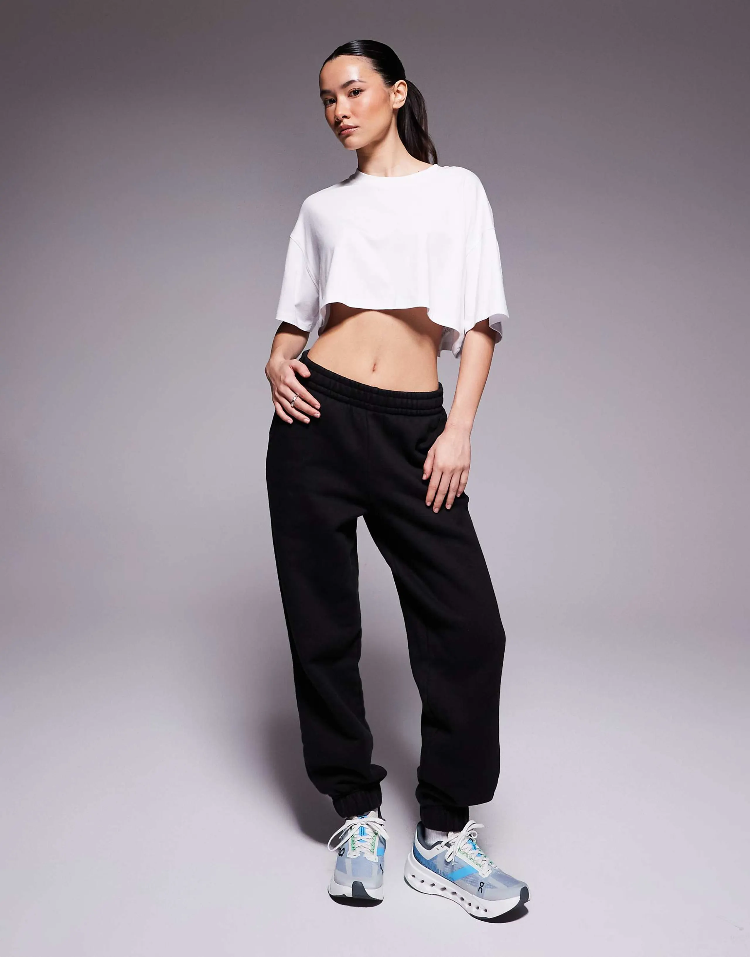 4505 Petite Icon Rest Day heavyweight 440gsm cotton cuffed sweatpants in washed black