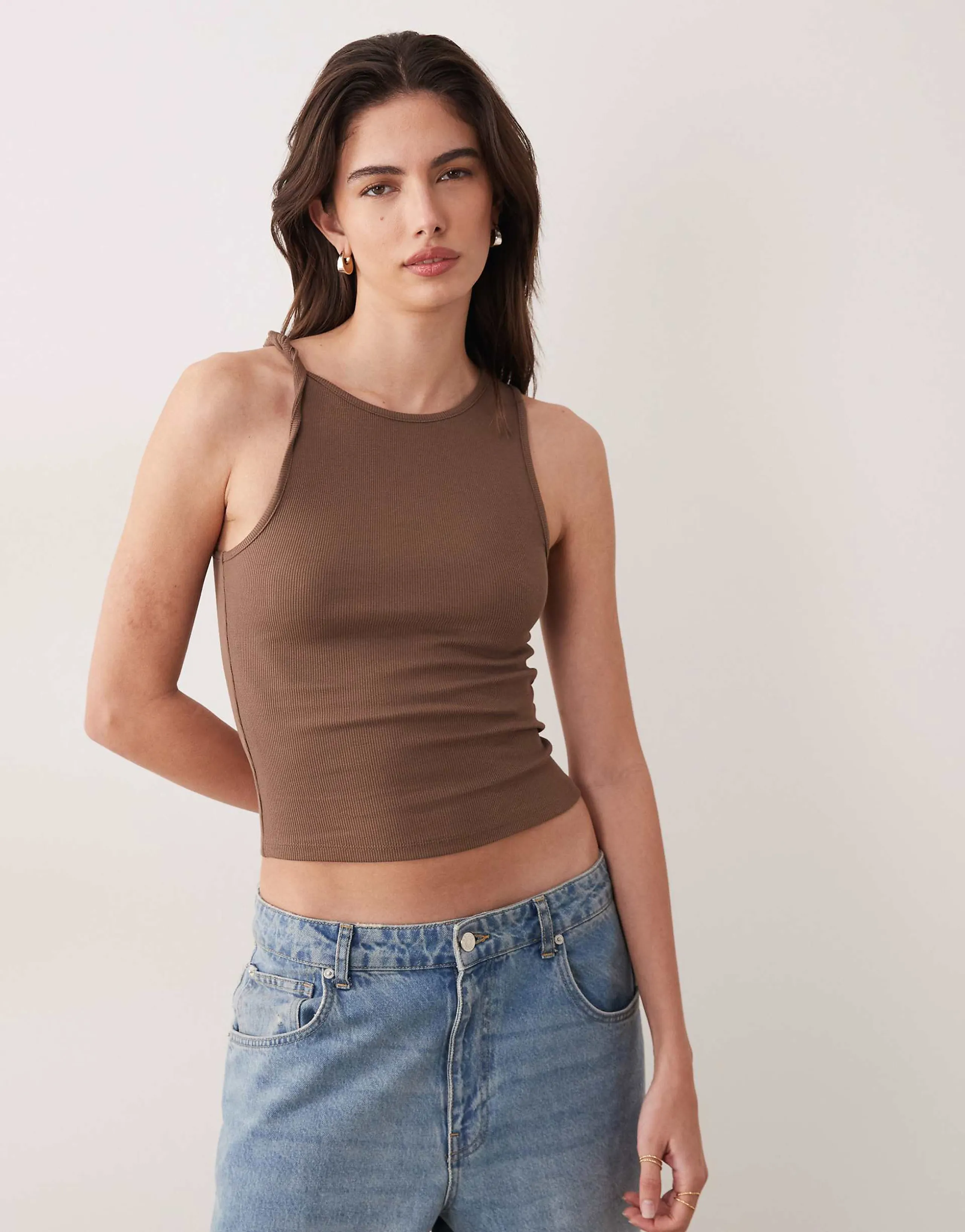 ASOS DESIGN twist detail scoop neck cami top in chocolate
