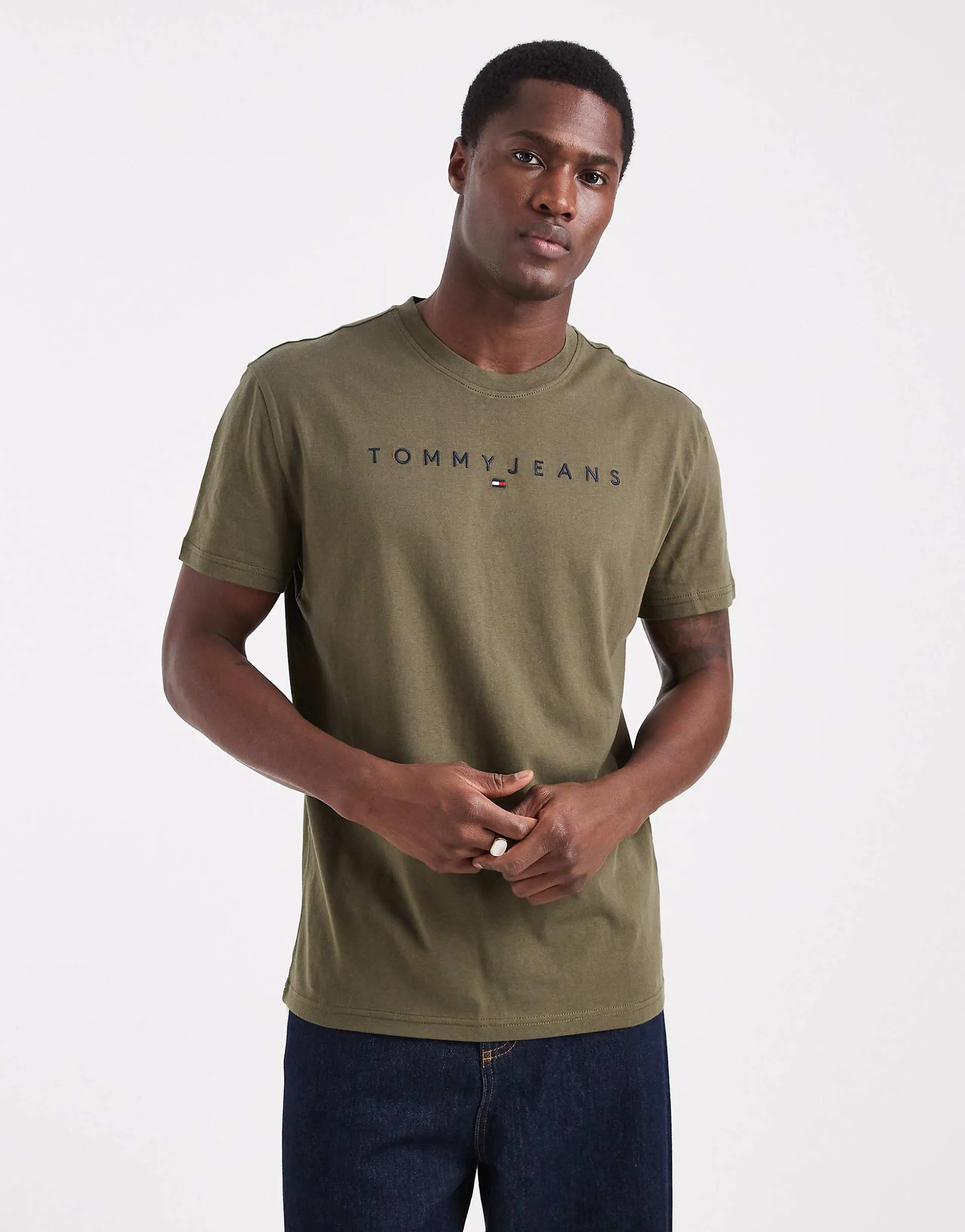 Tommy Jeans regular fit linear logo T-shirt in khaki