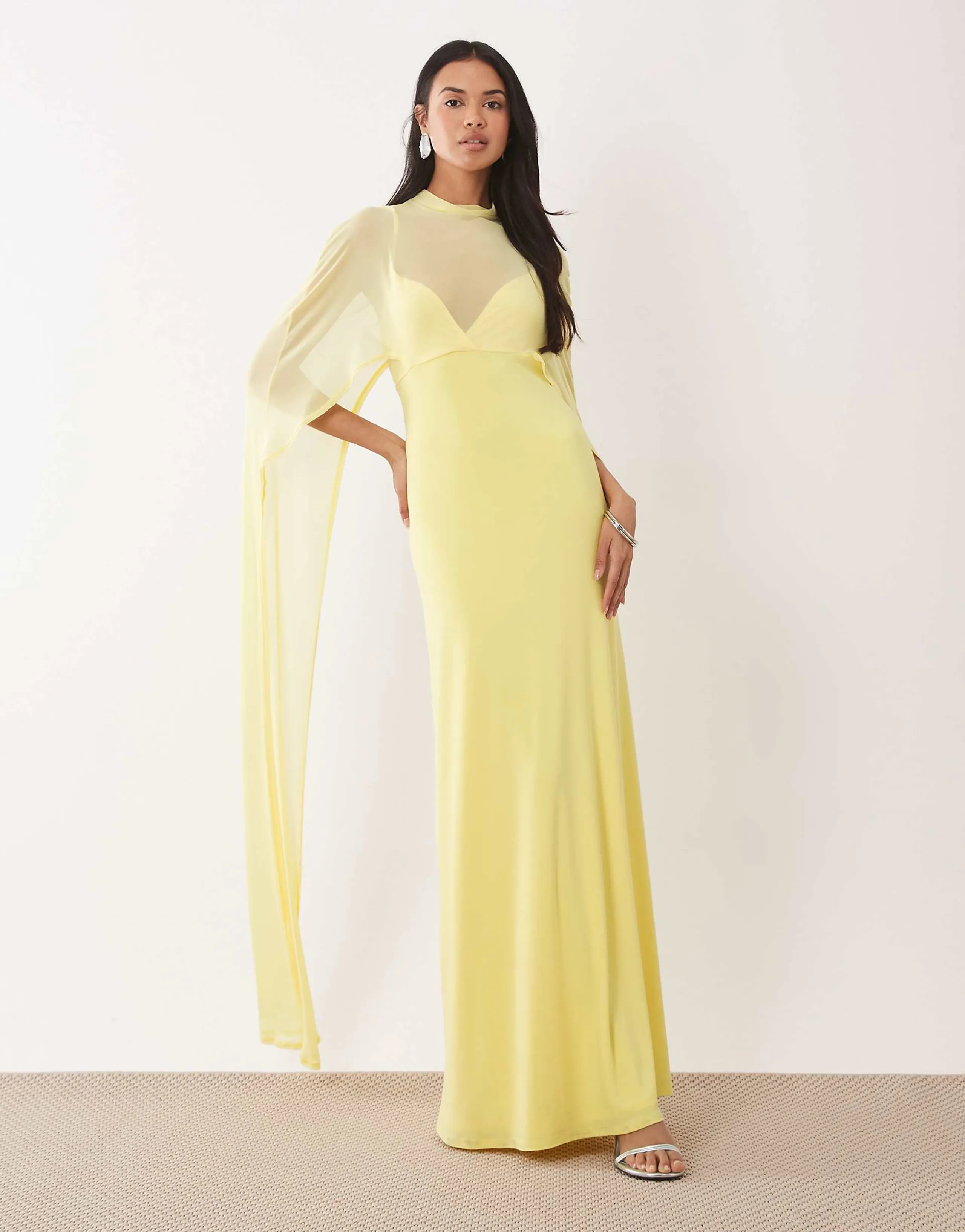 ASOS DESIGN exaggerated cape maxi dress in lemon