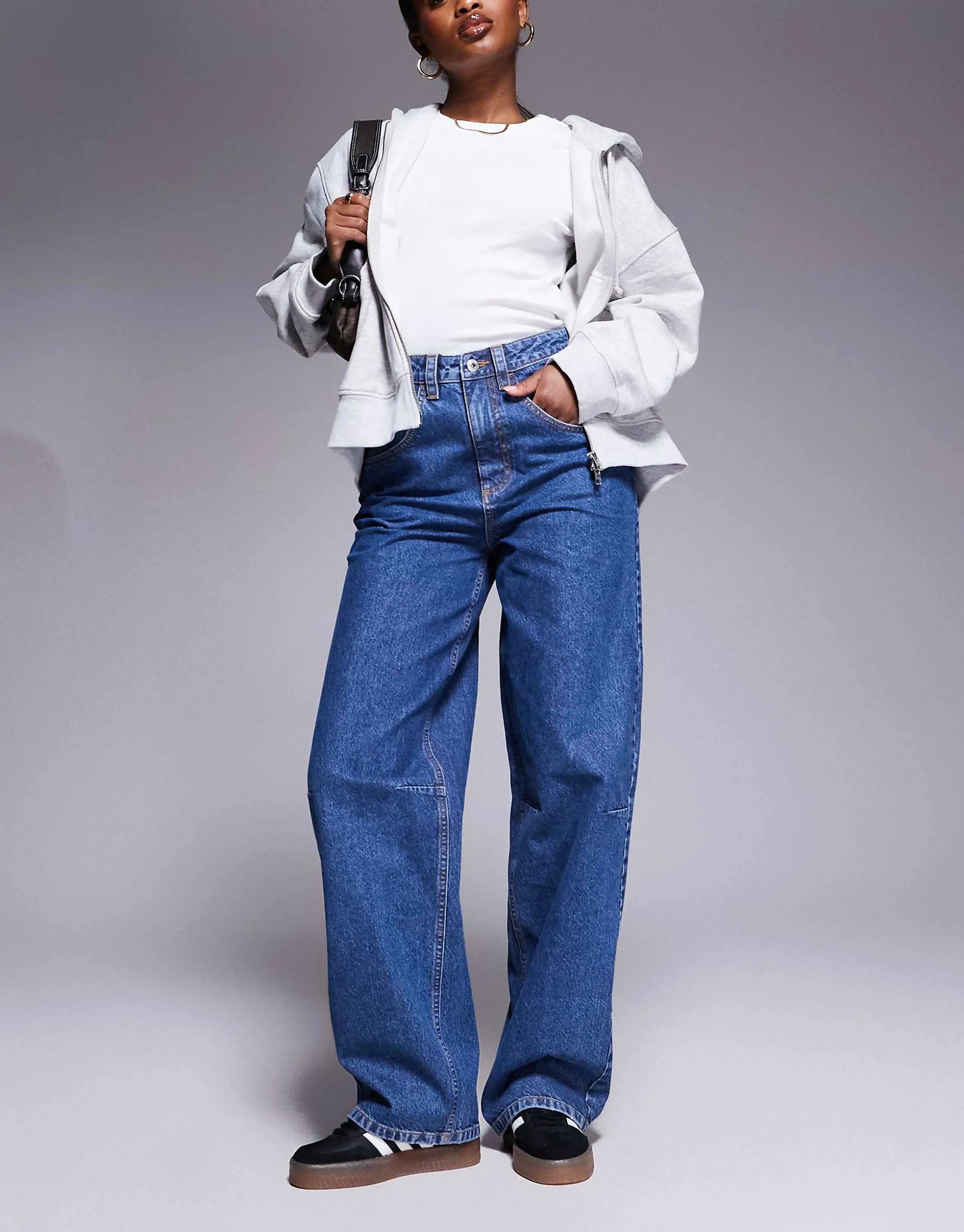 Weekend Collective baggy barrel fit jeans in mid blue wash