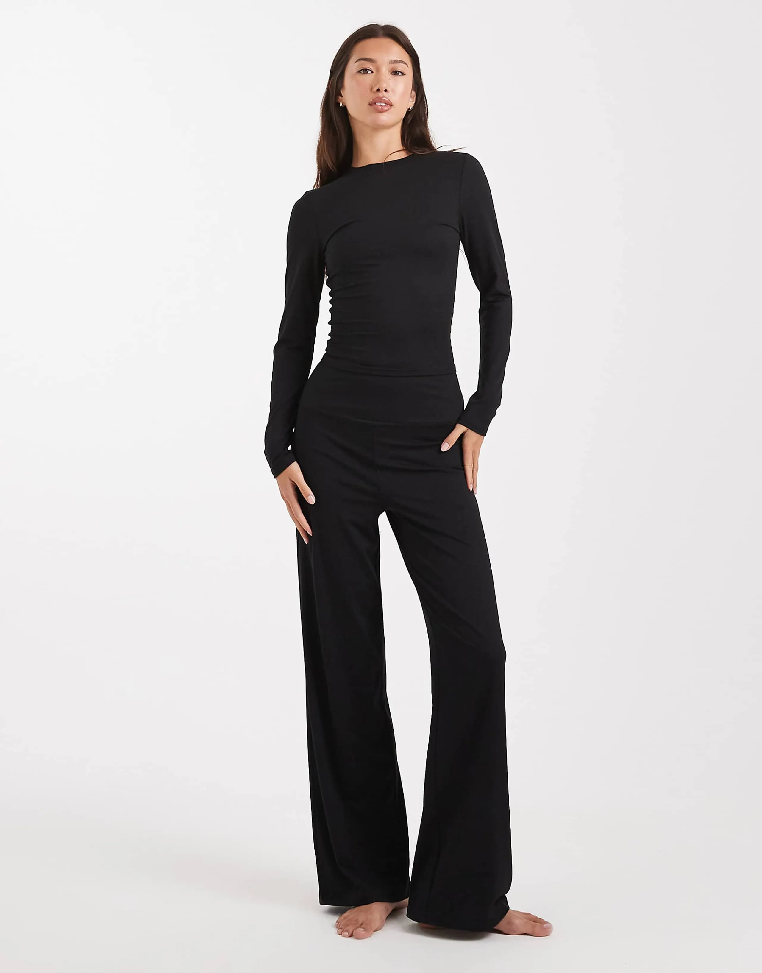 Miss Selfridge sculpted wide leg pants in black