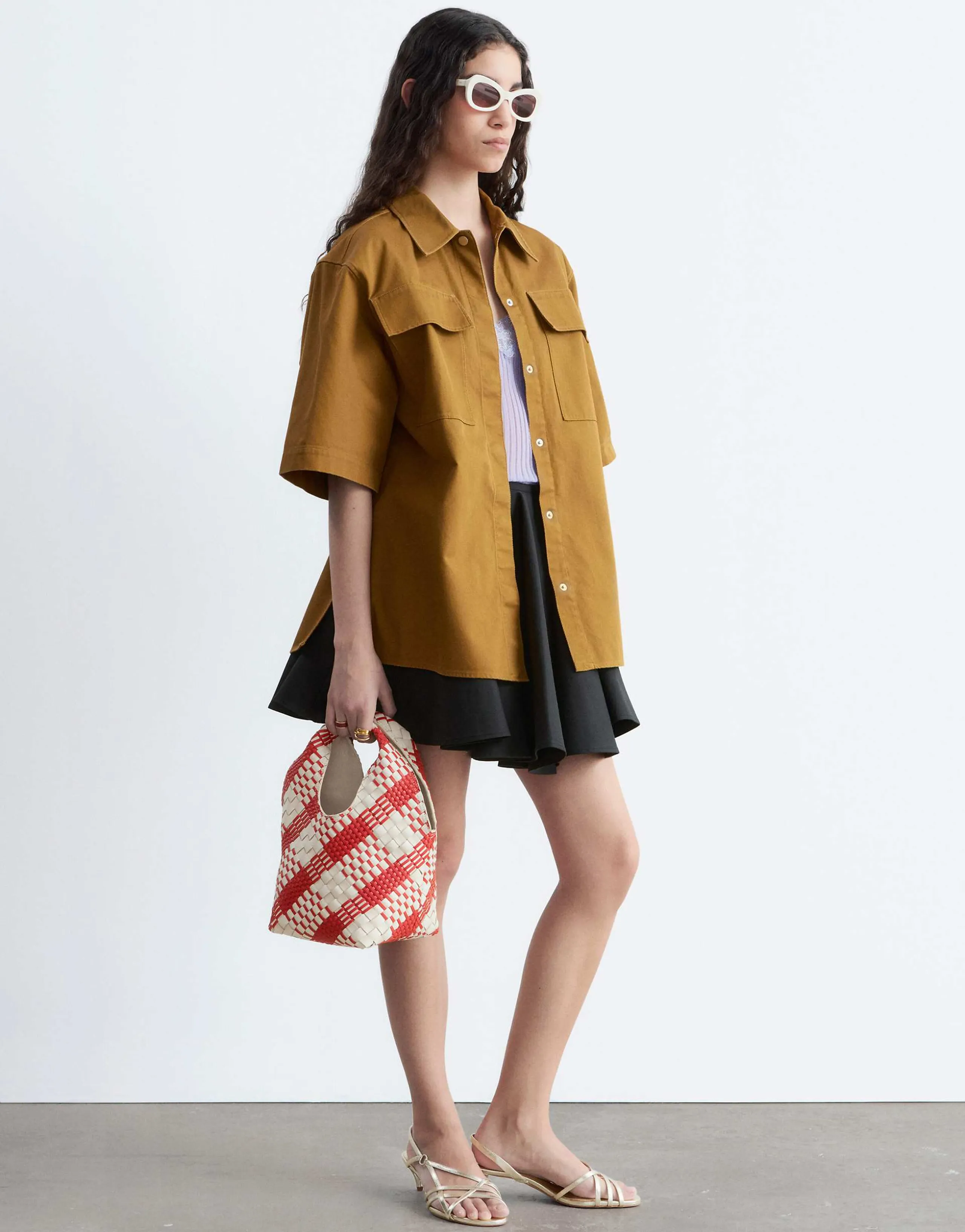 & Other Stories oversized pure cotton utility shirt in beige