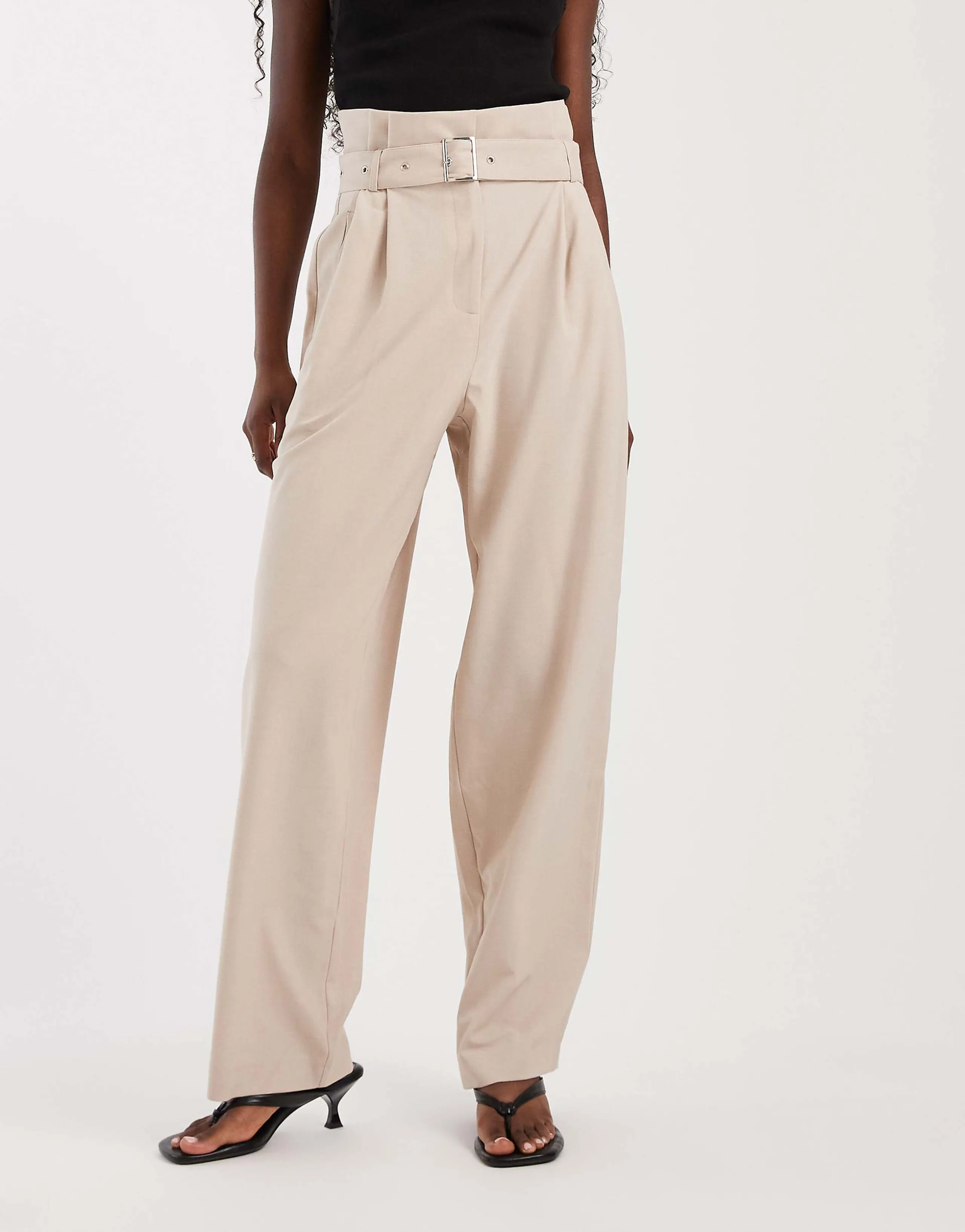 ASOS DESIGN tailored paper bag waist pirate peg pants in sand