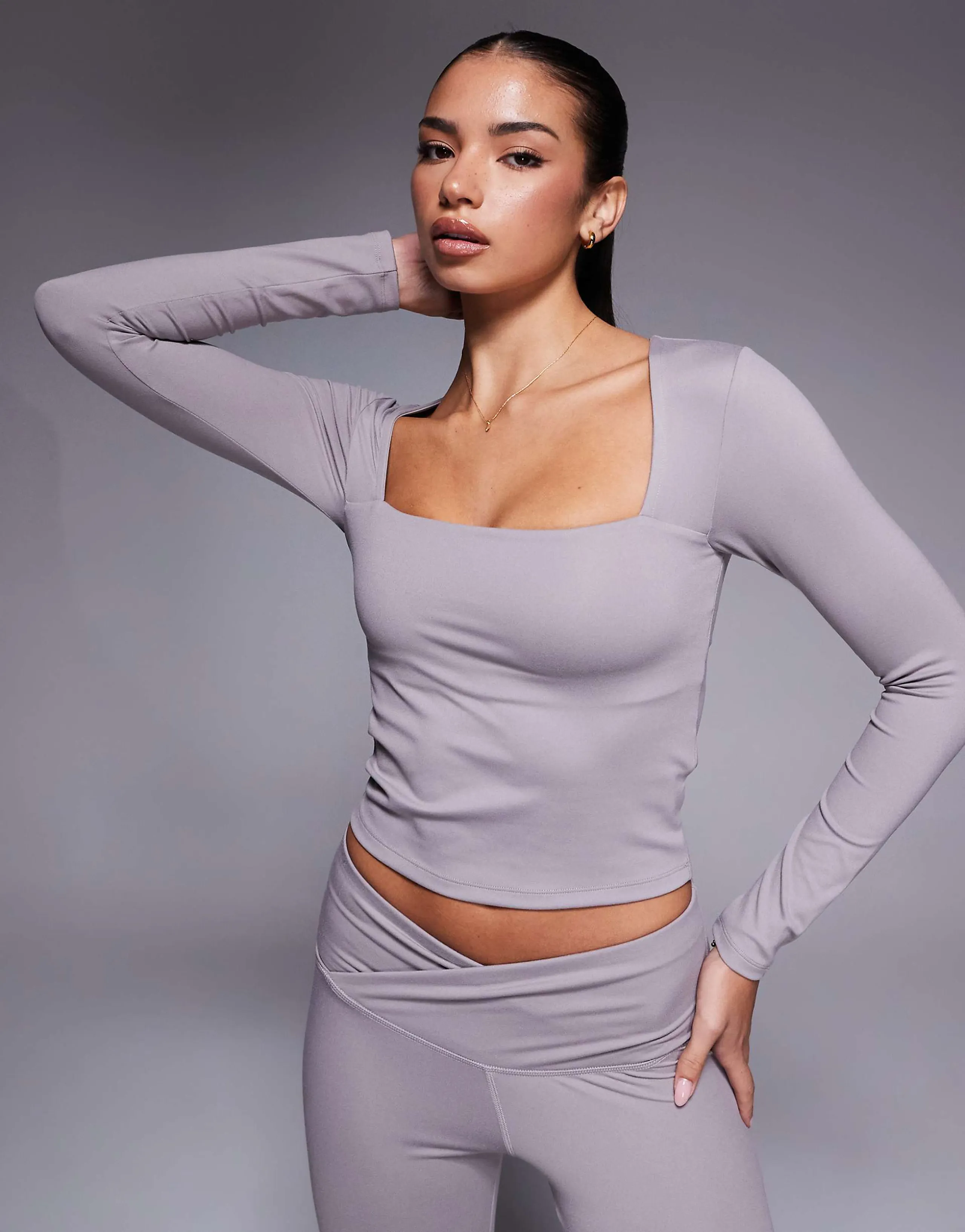 4505 soft touch square neck long sleeve top in mink