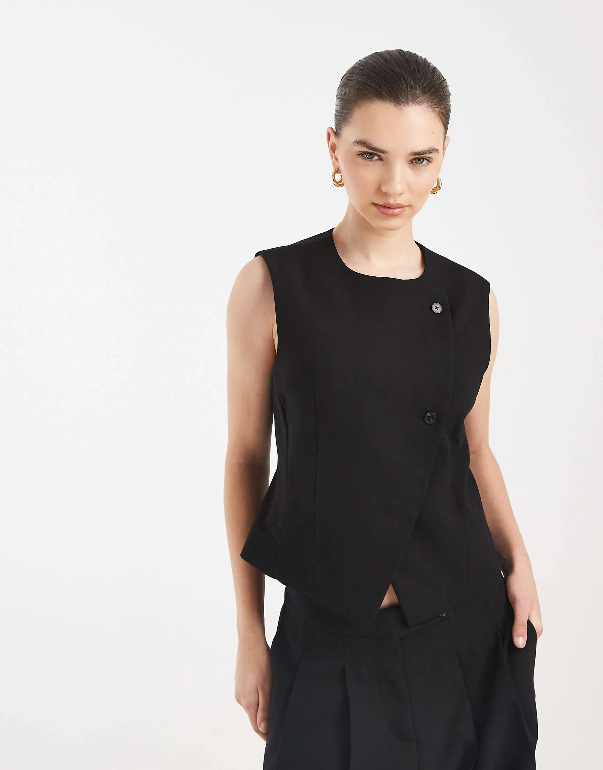 Vero Moda mix & match asymetric button tailored vest in black