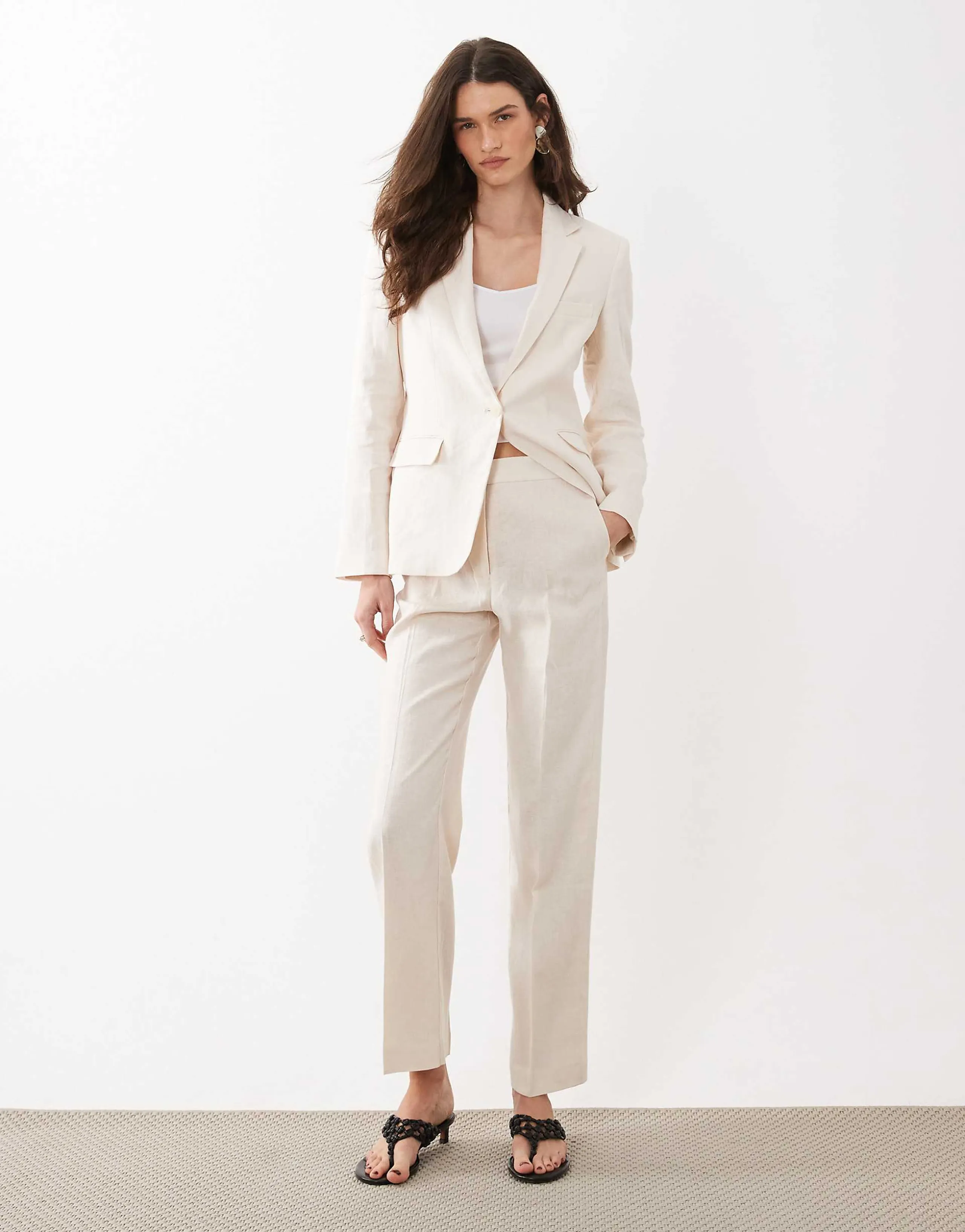 Mango Boreli 100% linen tailored straight pants in cream - part of a set