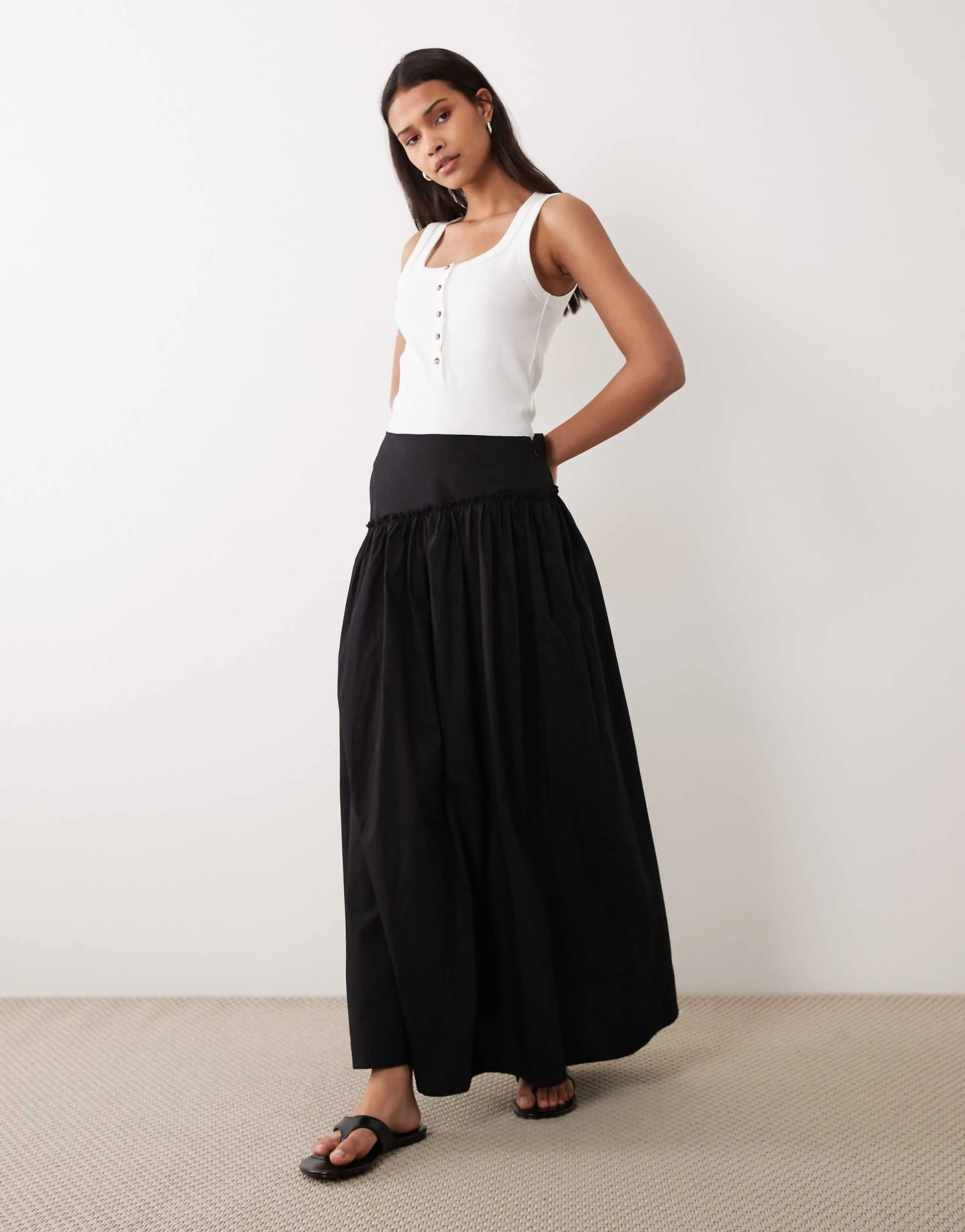 ASOS DESIGN asymmetric dropped waist maxi skirt in black