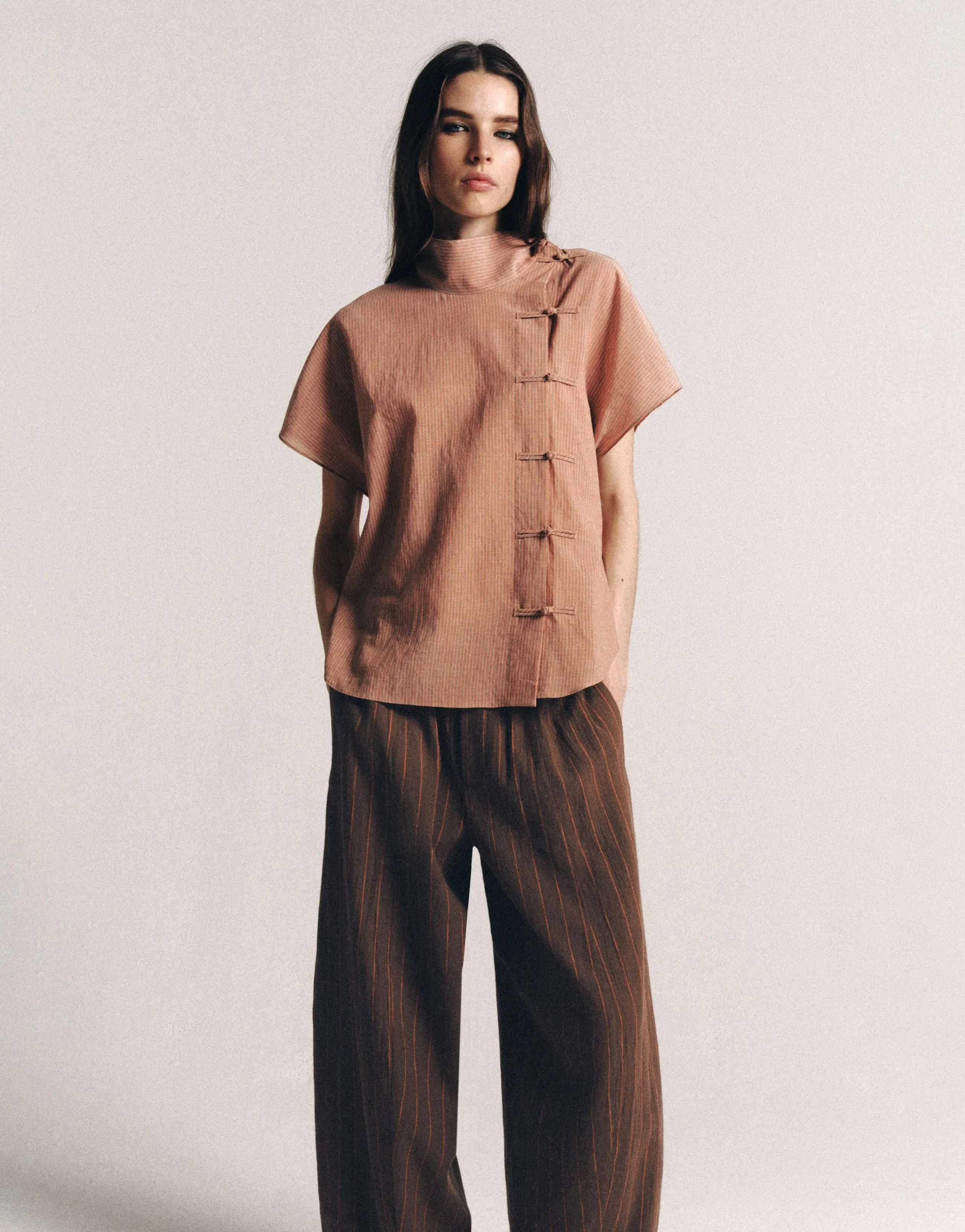 ZW COLLECTION STRIPED LINEN BLEND TROUSERS