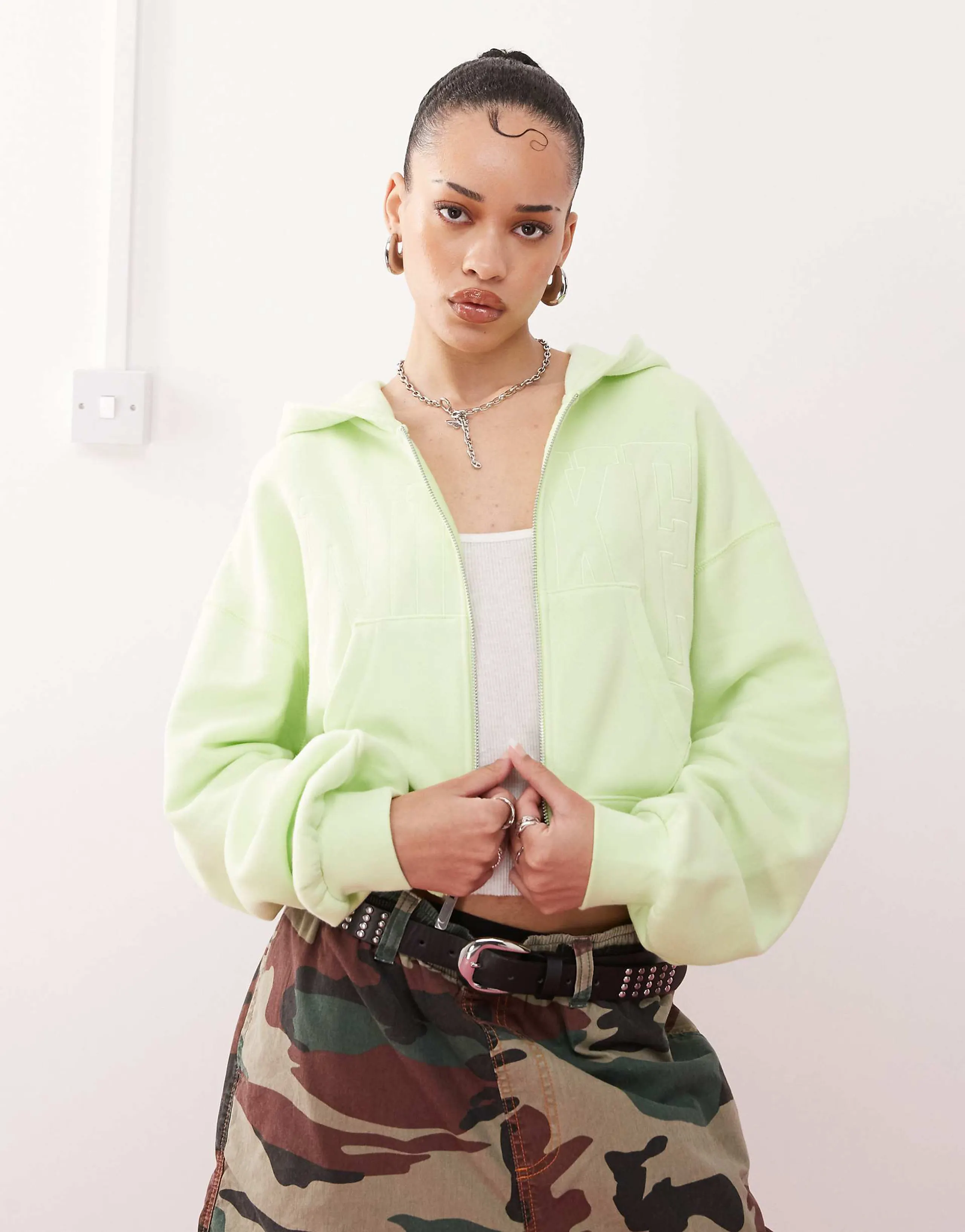 Nike Street cropped full zip hoodie in lime green