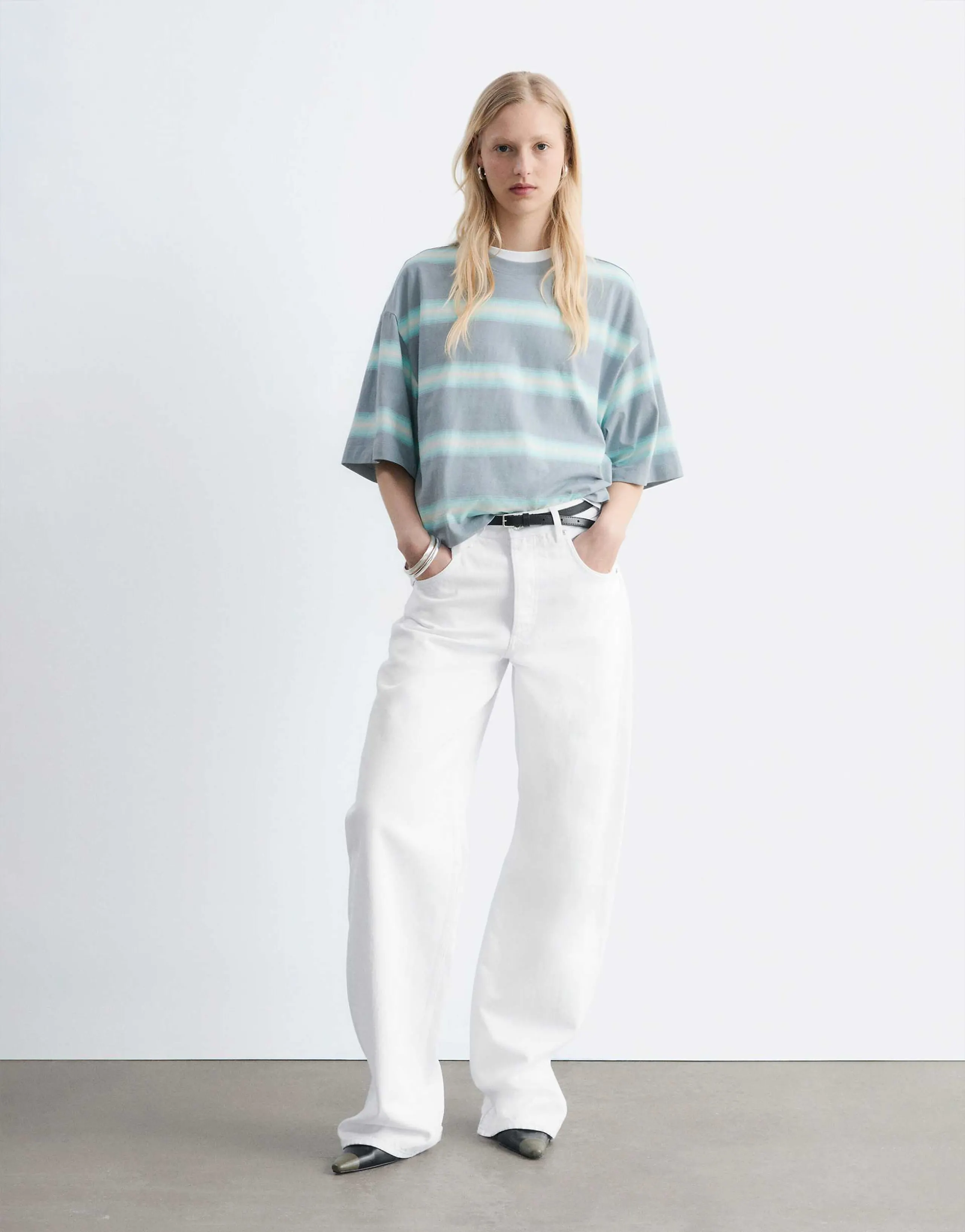 & Other Stories relaxed t-shirt in aqua stripes 