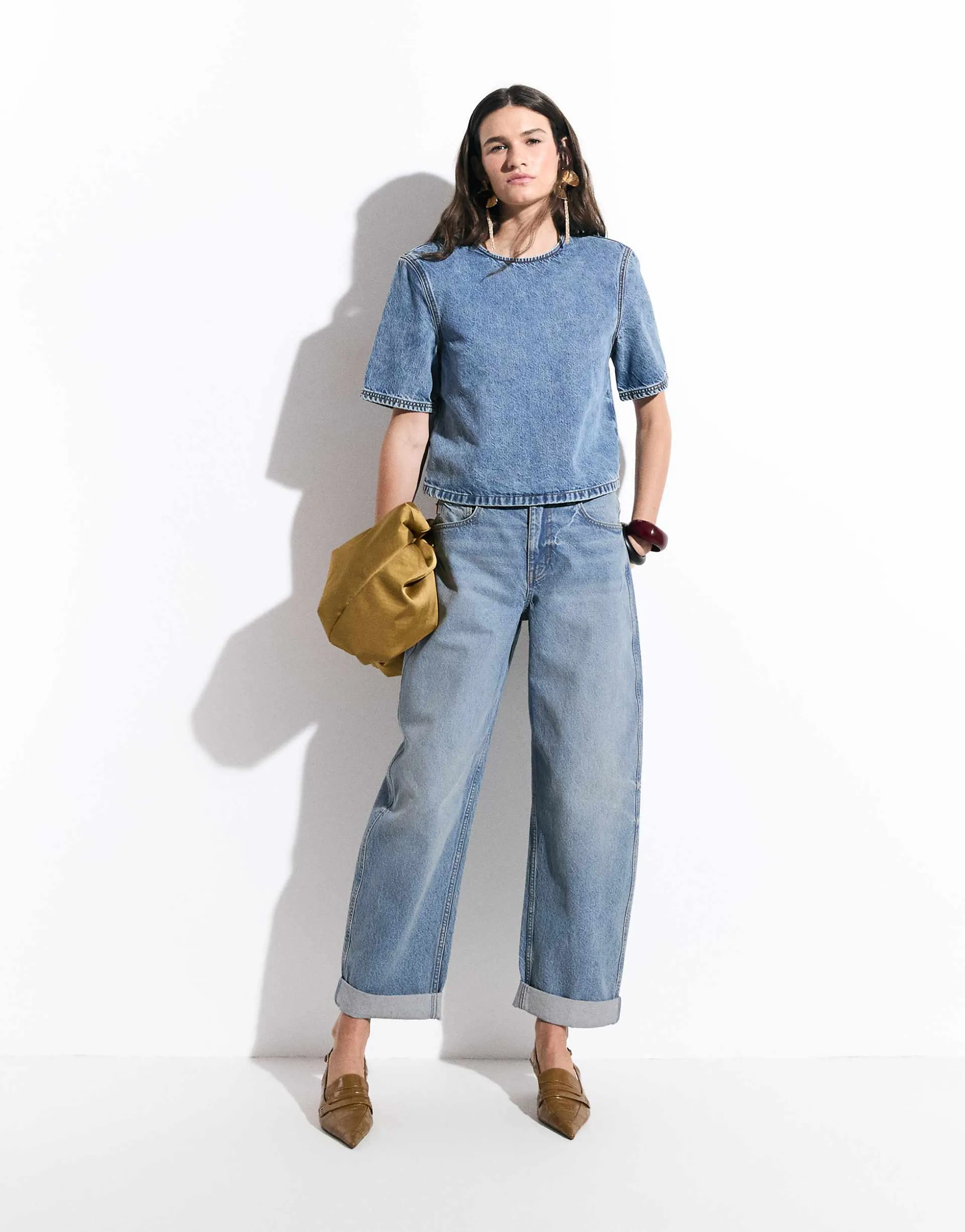 ASOS DESIGN cuffed hem relaxed mom jeans in midwash blue