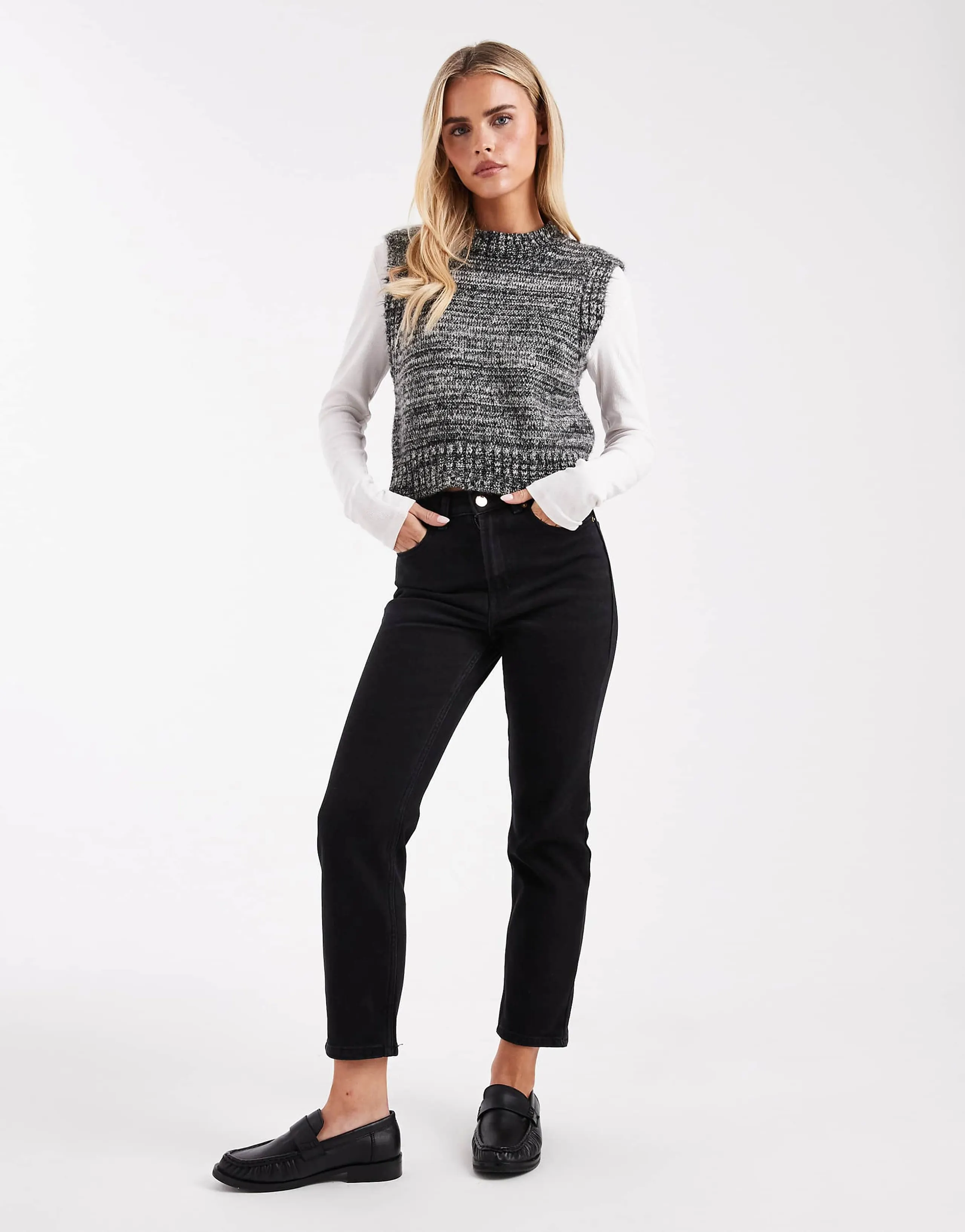 ONLY Petite Emily high waist straight leg jeans in black