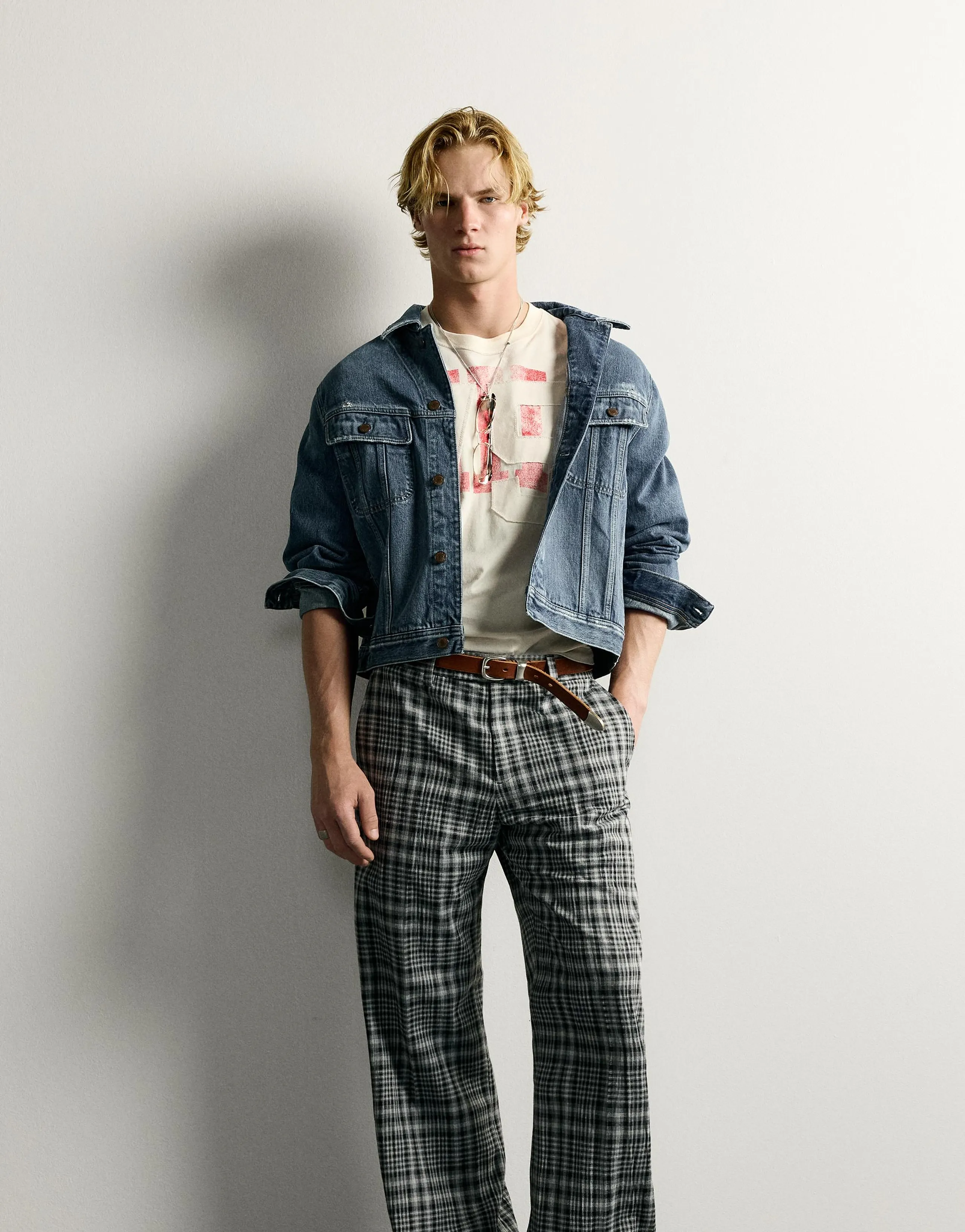 CHECK FLARE FIT TROUSERS
