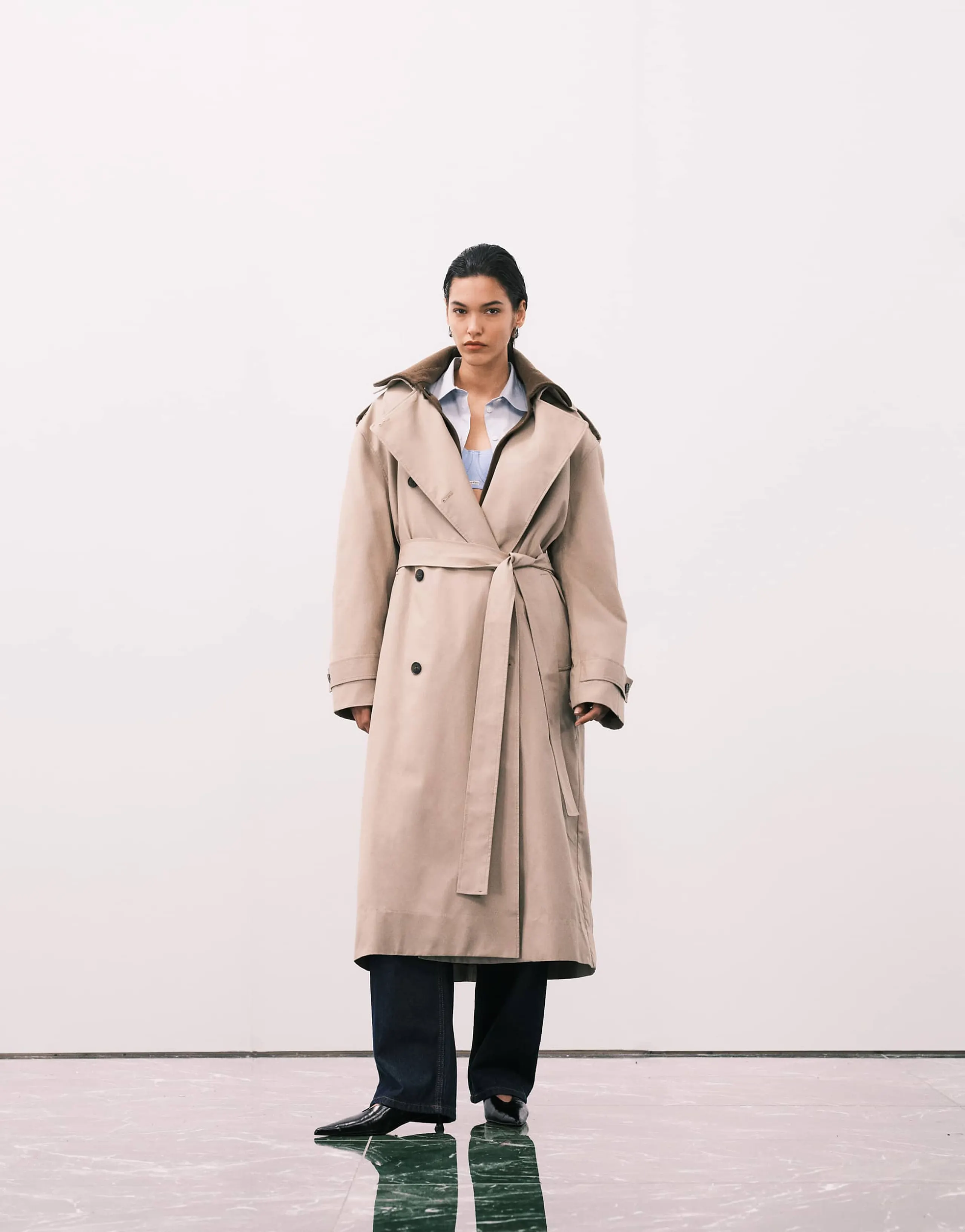 Weekday premium wool blend trench coat with detachable lining in beige