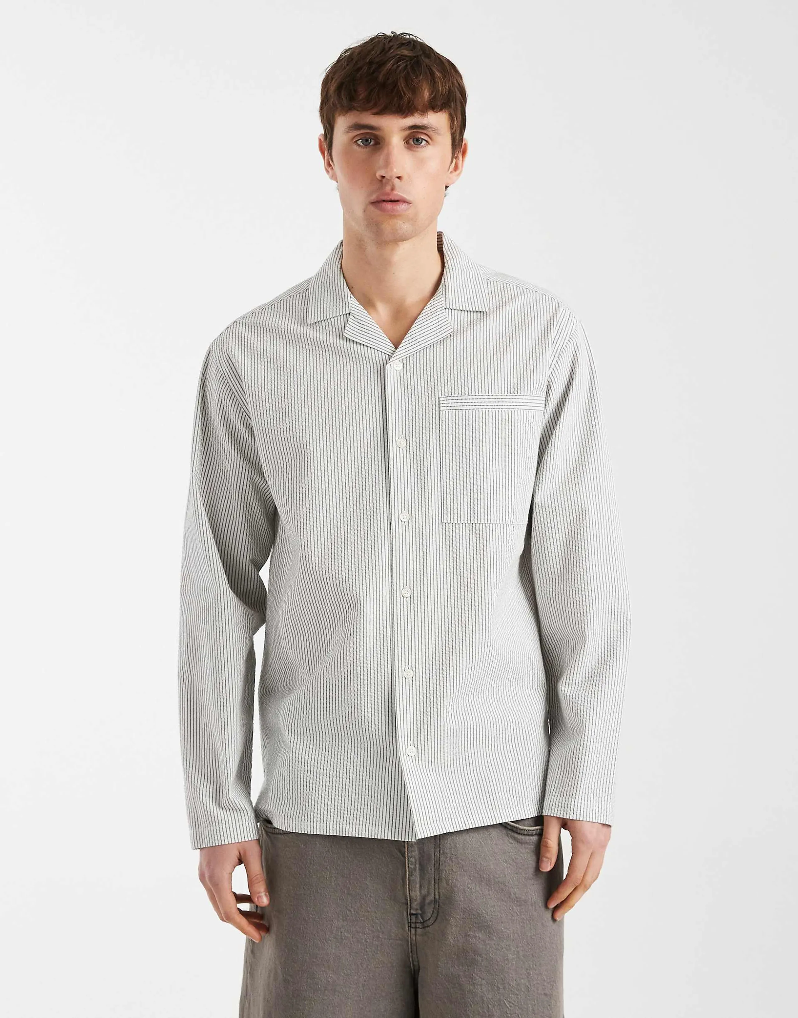 Redefined Rebel Westin boxy shirt in green stripes