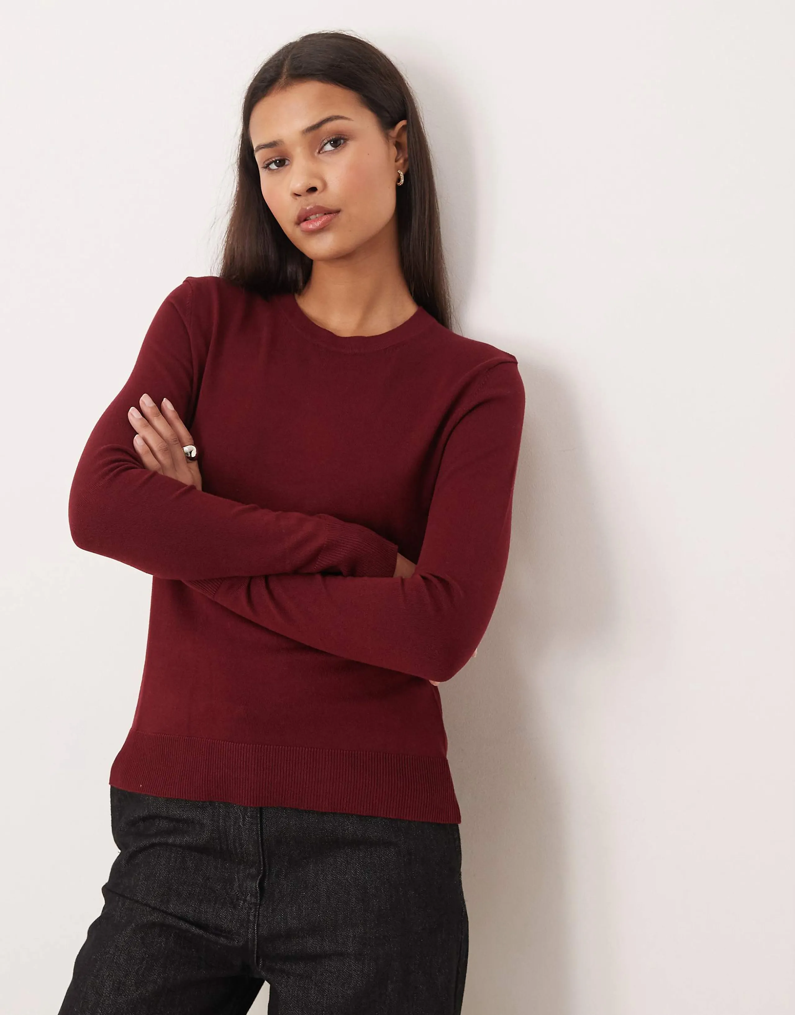 JJXX crew neck knit sweater in burgundy 