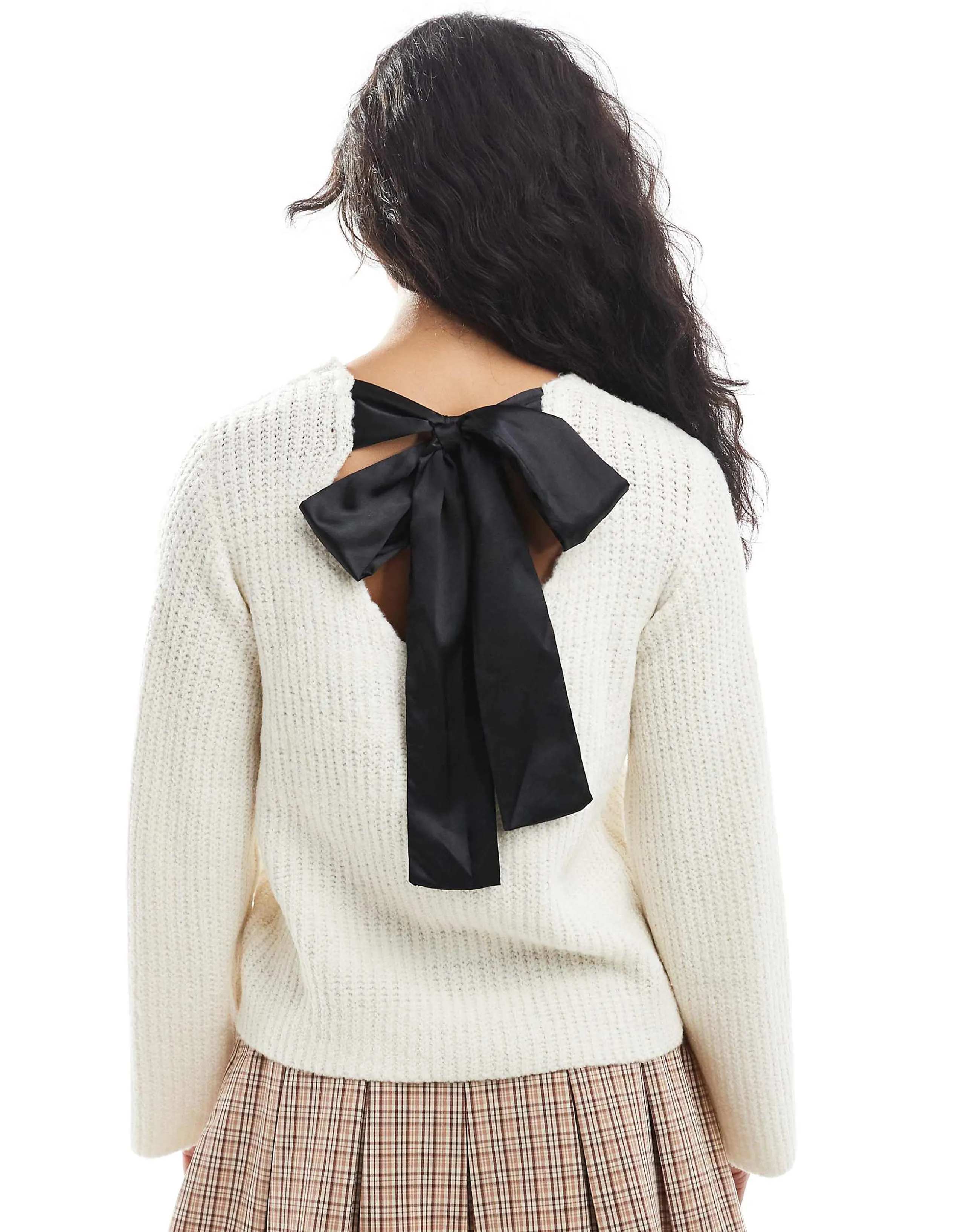 Wednesday's Girl bow detail oversized sweater in cream